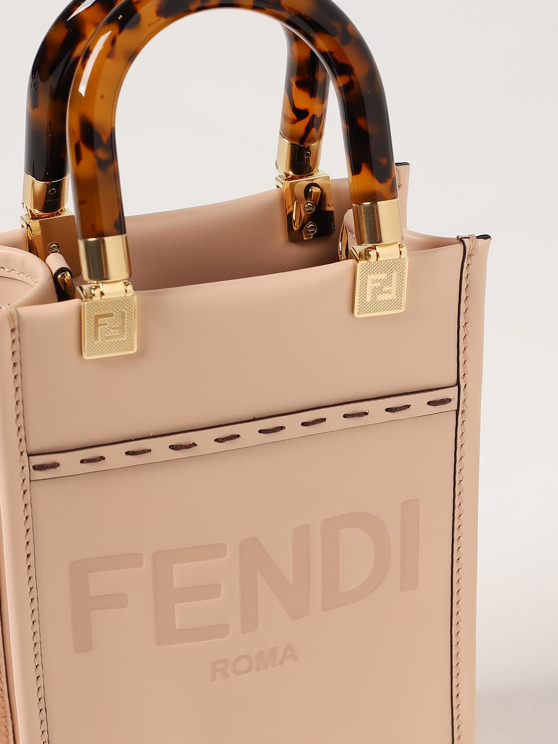 FENDI BORSA MINI: Borsa Sunshine Fendi in pelle liscia, Cipria - Img 3