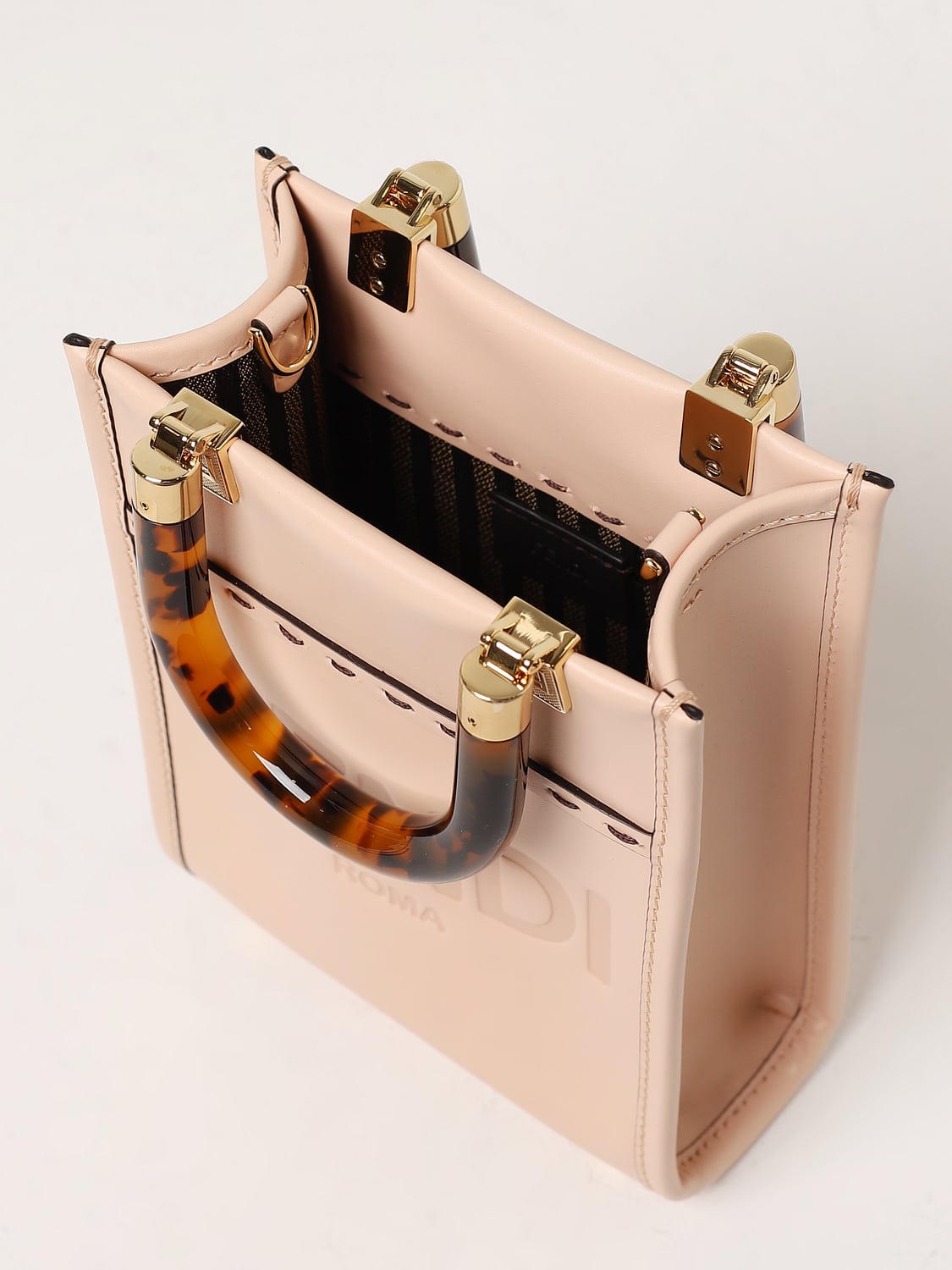 FENDI BORSA MINI: Borsa Sunshine Fendi in pelle liscia, Cipria - Img 4