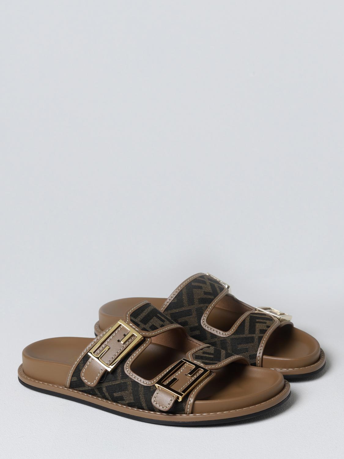 Fendi Feel sandals in leather and fabric with jacquard FF monogram