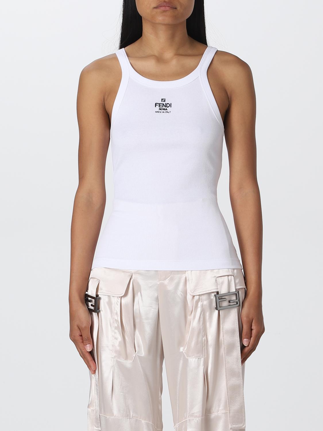 FENDI TOP: Top Fendi in cotone stretch, Bianco - Img 1