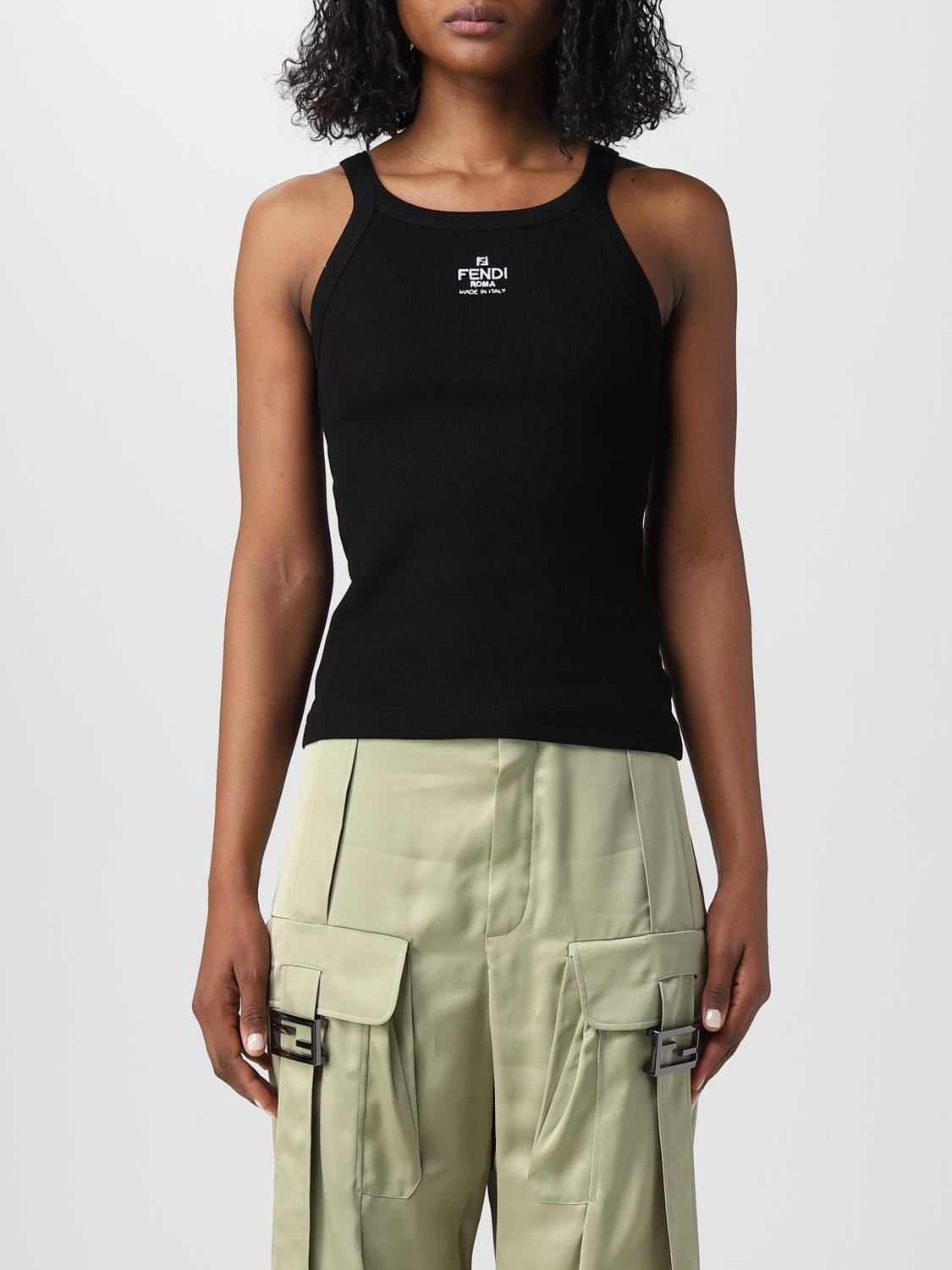 FENDI TOP: Top Fendi de algodón elástico, Negro - Img 1
