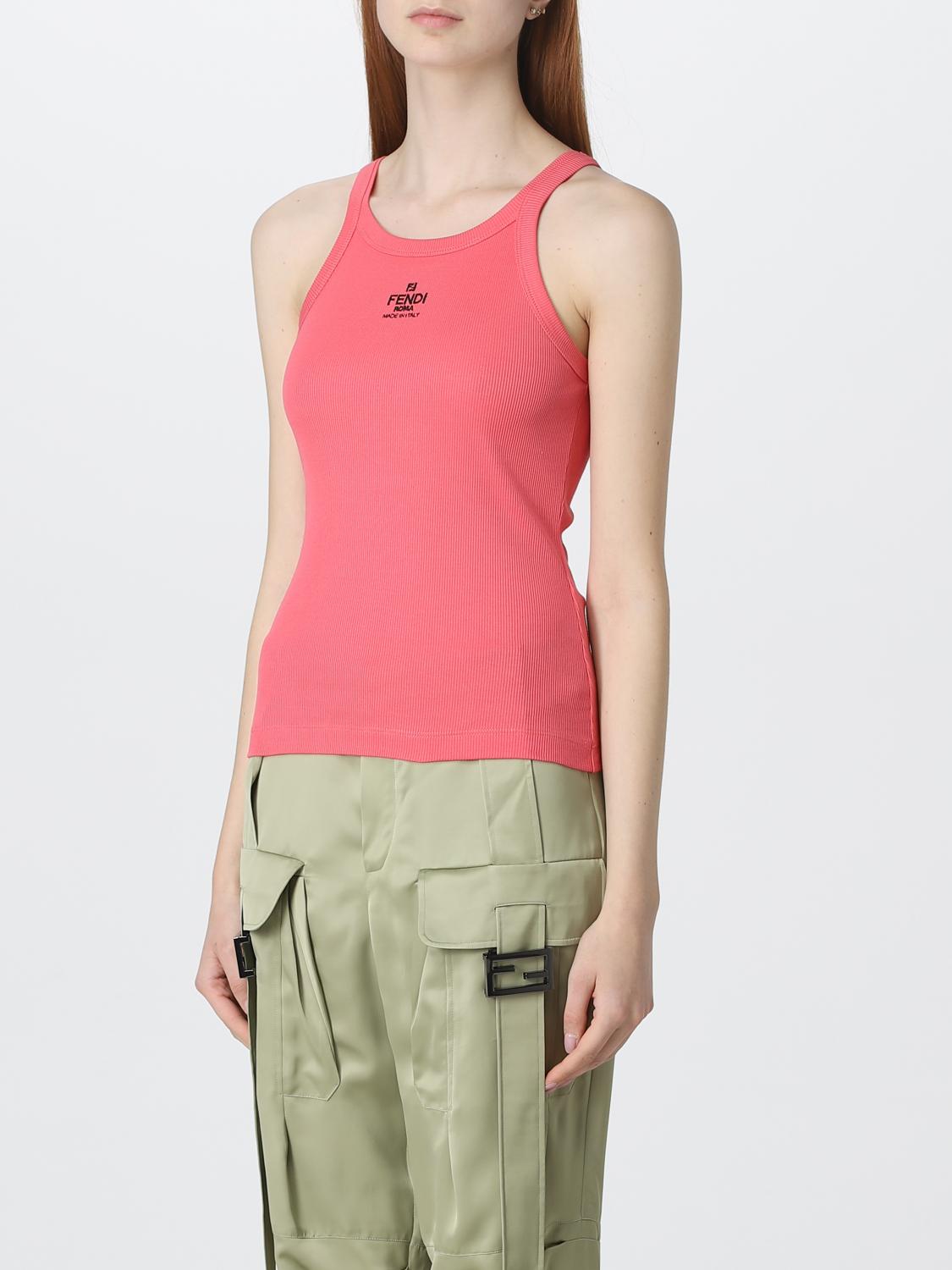 FENDI TOP: Top Fendi de algodón elástico, Rosa - Img 3