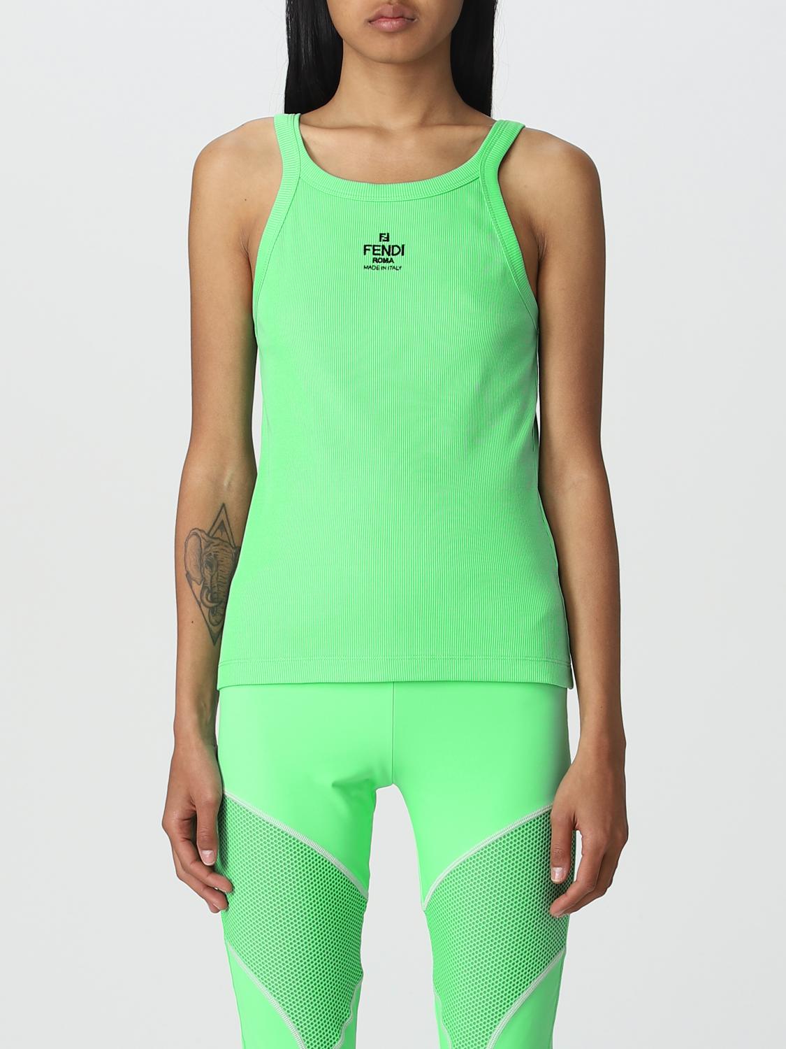 FENDI TOP: Top Fendi de algodón elástico, Verde - Img 1