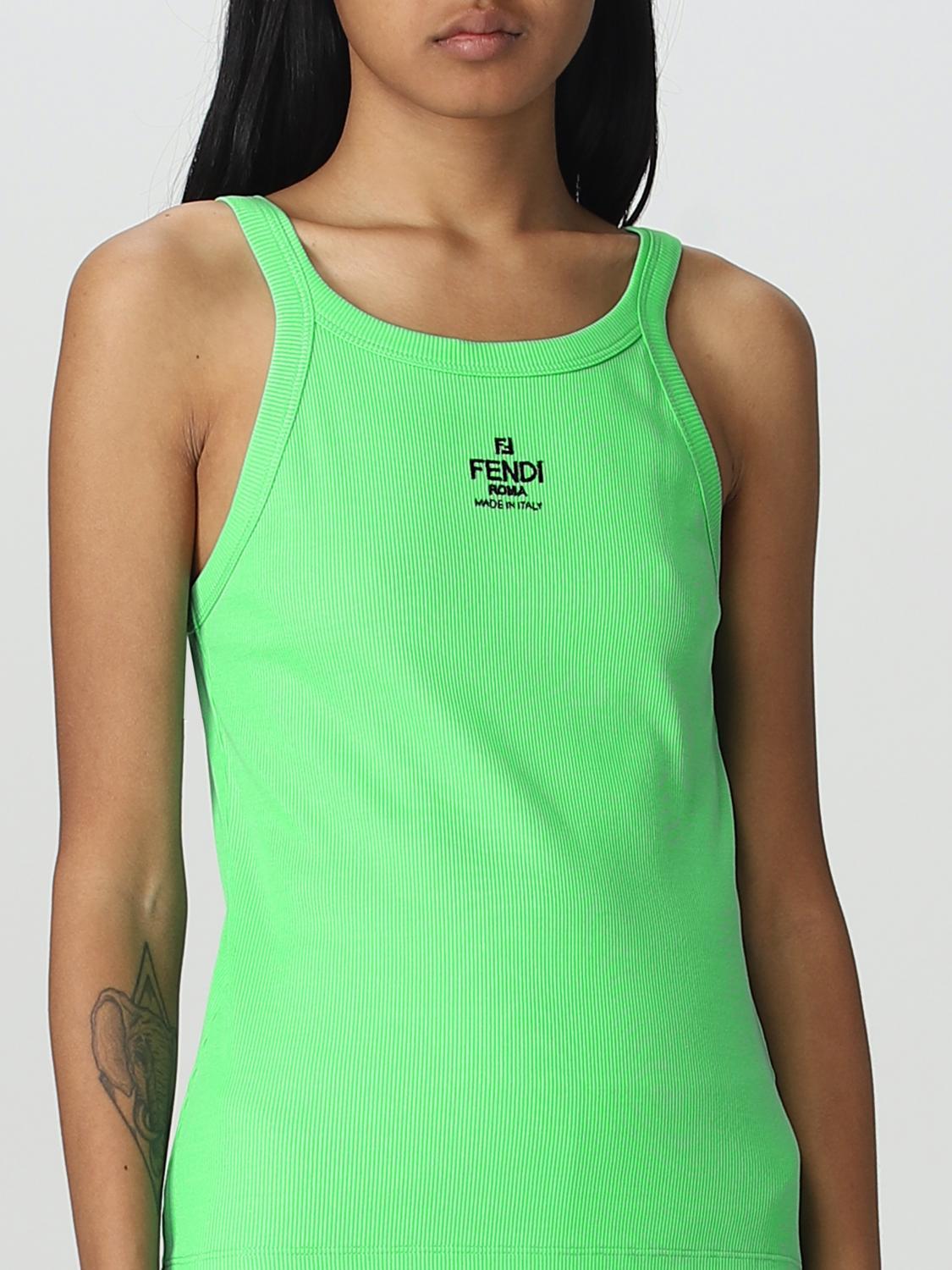 FENDI TOP: Top Fendi de algodón elástico, Verde - Img 5