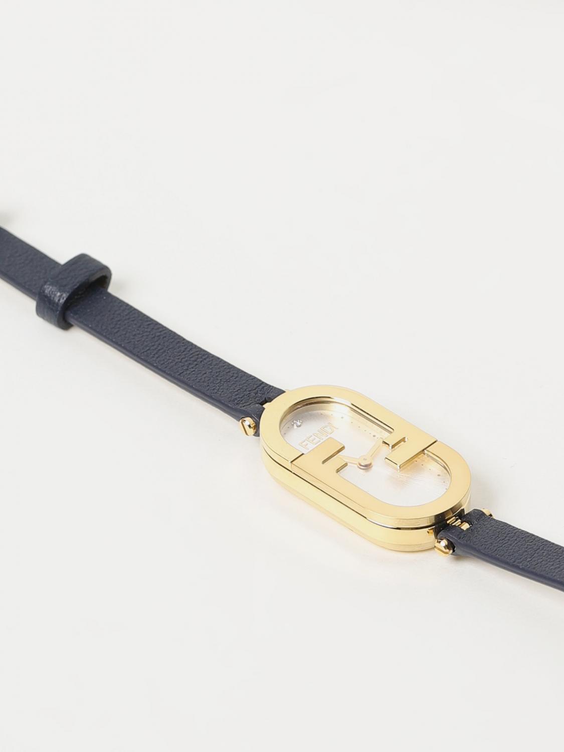 FENDI OROLOGIO: Orologio O'Lock Vertical Fendi in acciaio inossidabile e pelle, Blue - Img 3