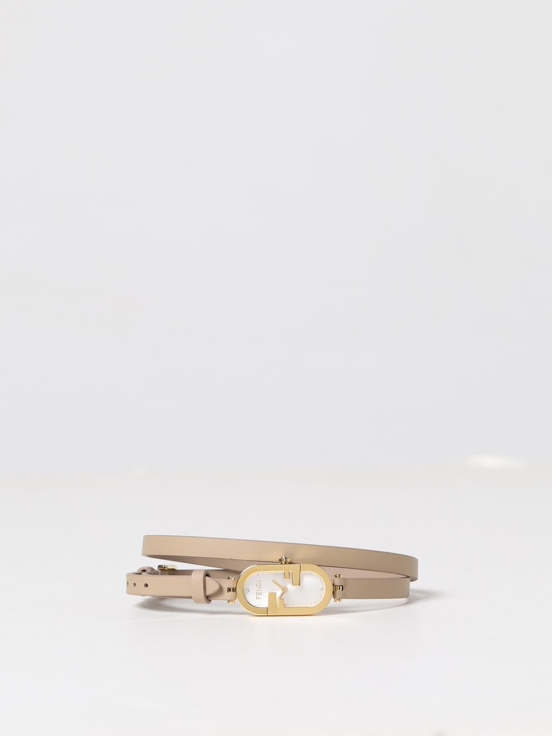 FENDI OROLOGIO: Orologio O'Lock Vertical Fendi in acciaio inossidabile e pelle, Beige - Img 1