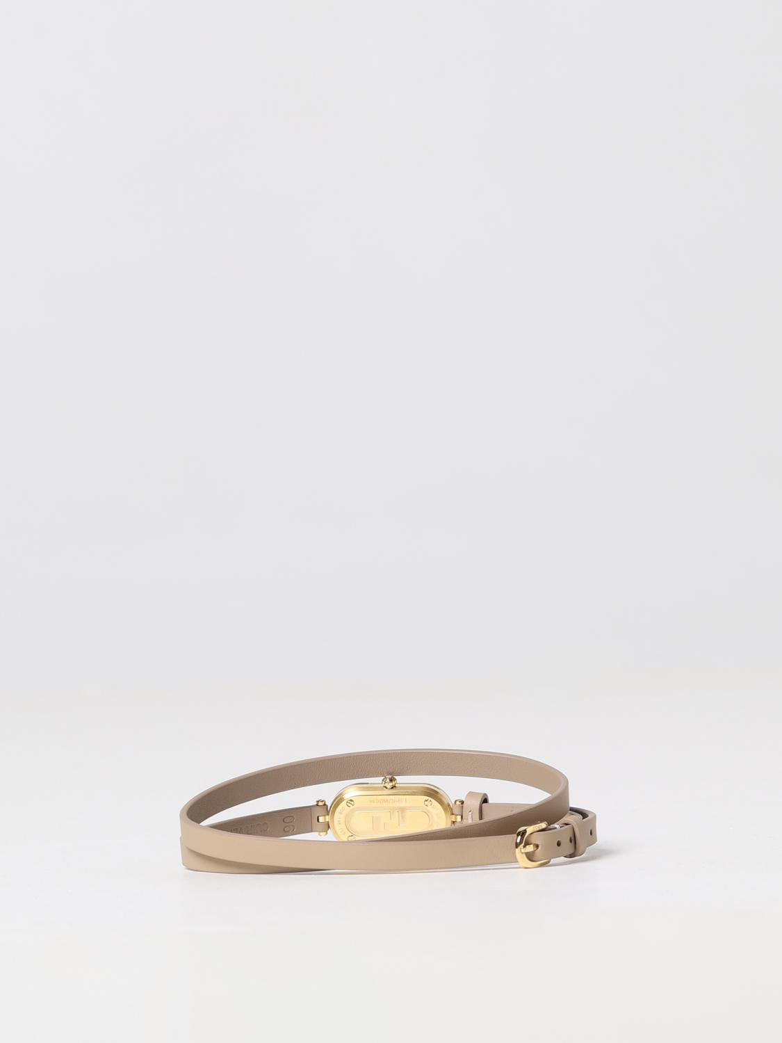 FENDI OROLOGIO: Orologio O'Lock Vertical Fendi in acciaio inossidabile e pelle, Beige - Img 2