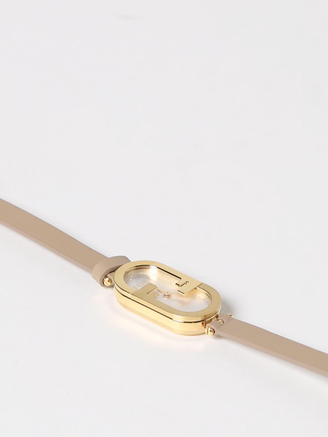 FENDI OROLOGIO: Orologio O'Lock Vertical Fendi in acciaio inossidabile e pelle, Beige - Img 3