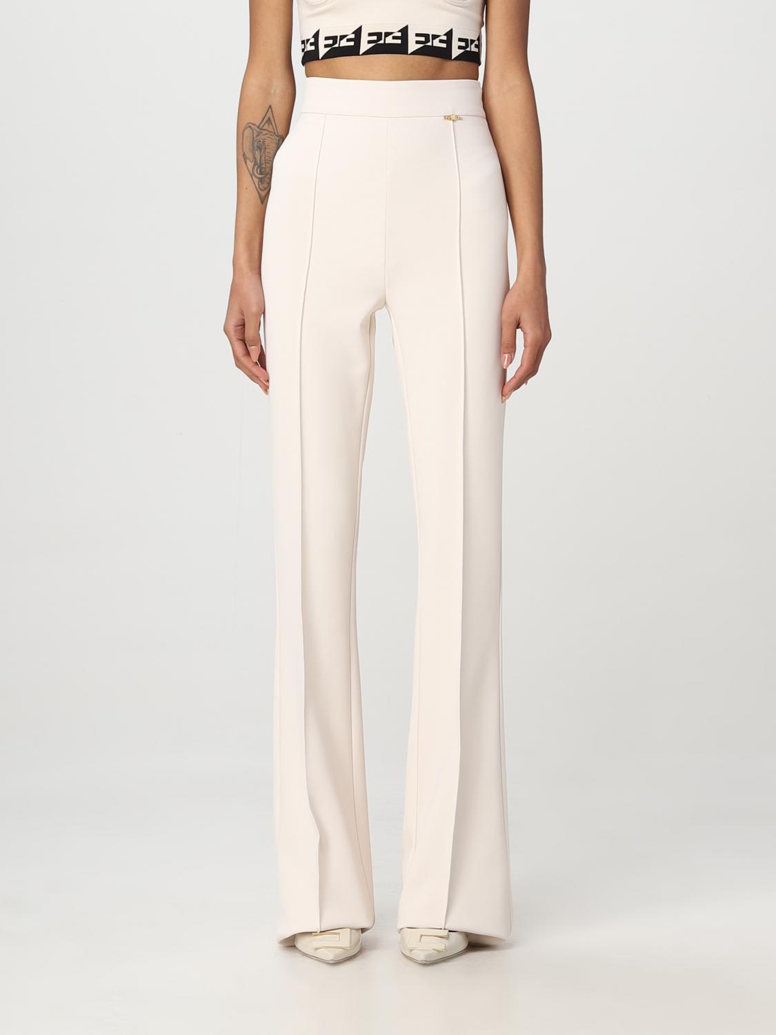 パンツ ELISABETTA FRANCHI Woman Pants Yellow Cream PAS71 E84 Elisabetta Franchi Outlet: pants in stretch crêpe - Yellow