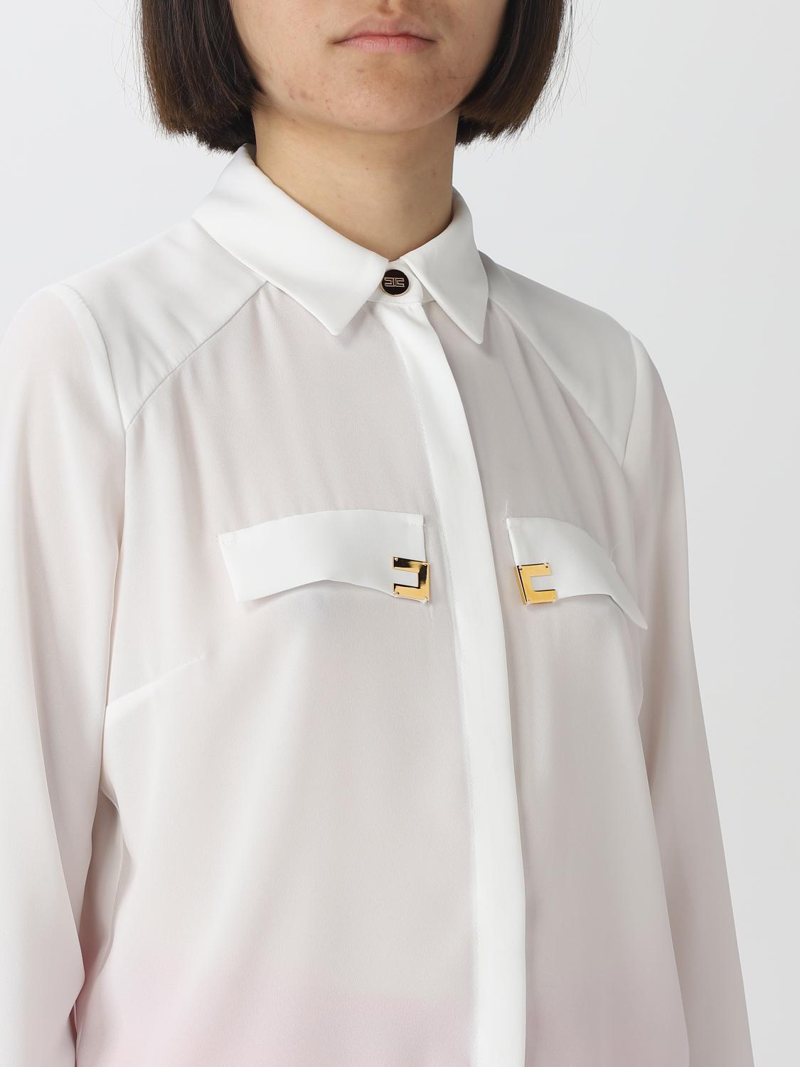 ELISABETTA FRANCHI CAMICIA: Camicia Elisabetta Franchi in georgette, Avorio - Img 4