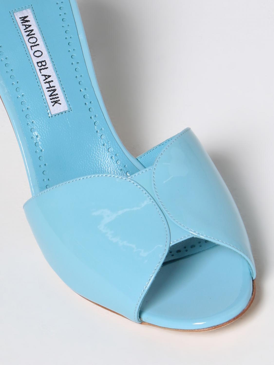 Manolo Blahnik Houramu sandal in patent leather - Gnawed Blue