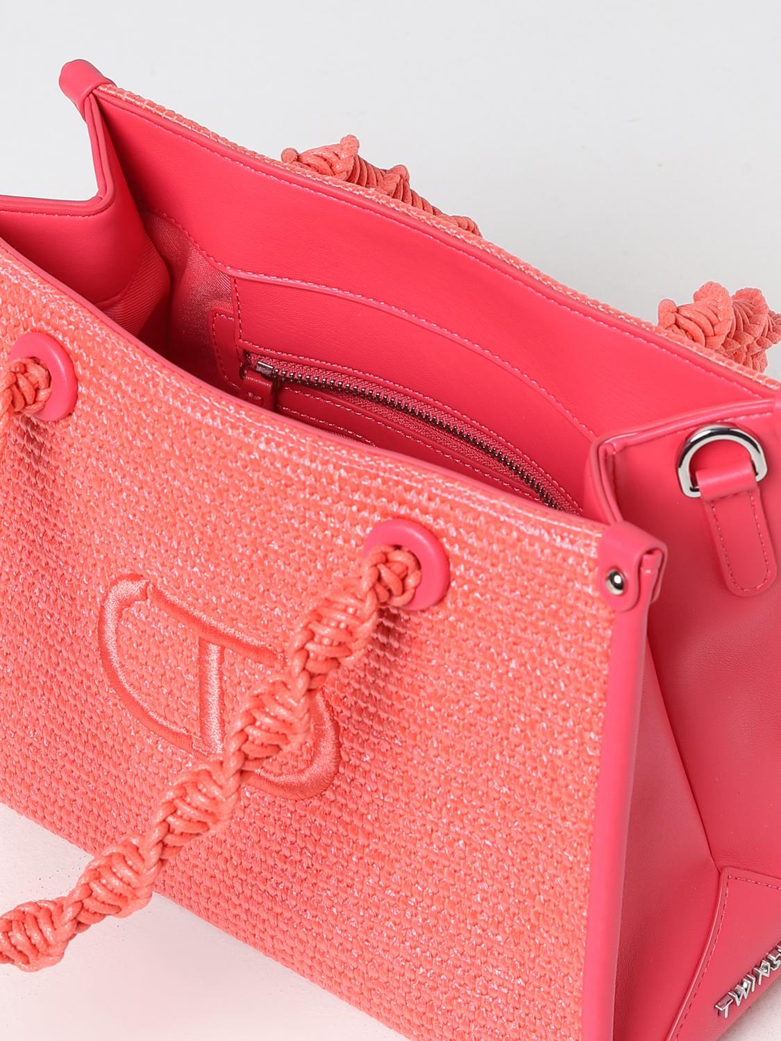 TWINSET BORSA A MANO: Borsa Twinset in pelle sintetica e rafia intrecciata, Corallo - Img 3