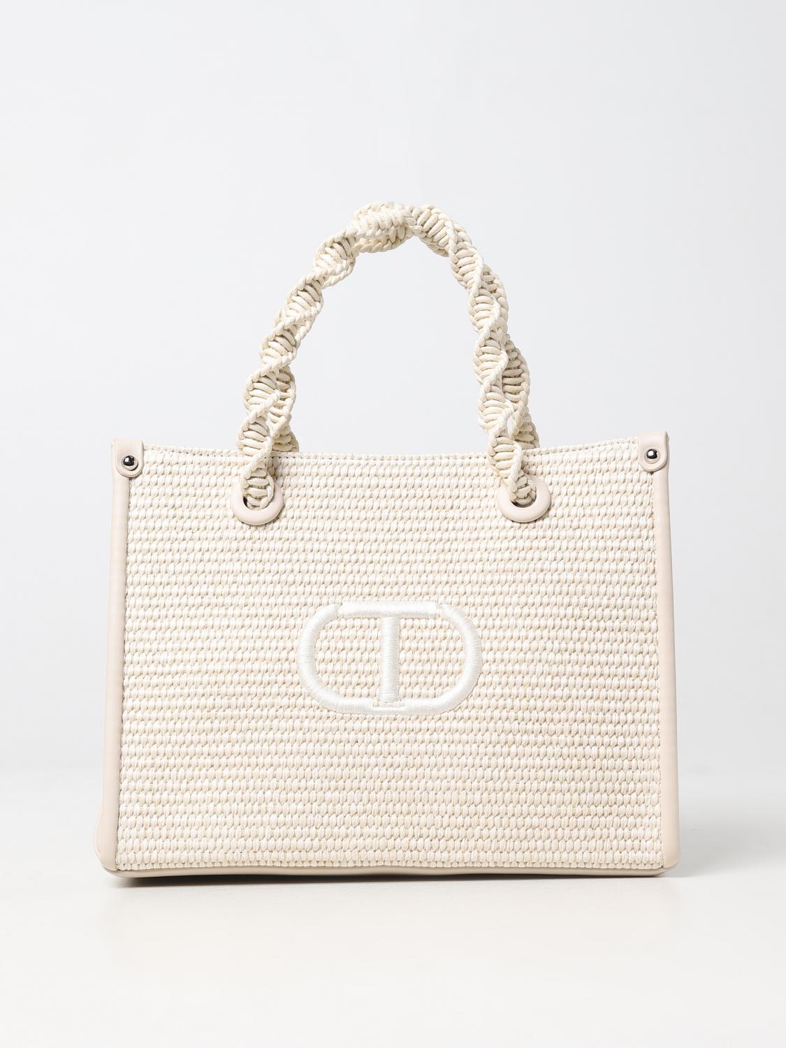TWINSET BORSA A MANO: Borsa Twinset in pelle sintetica e rafia intrecciata, Naturale - Img 1