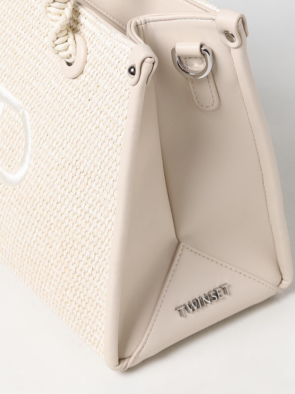 TWINSET BORSA A MANO: Borsa Twinset in pelle sintetica e rafia intrecciata, Naturale - Img 3