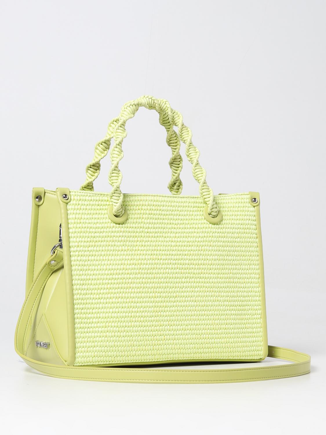 TWINSET BORSA A MANO: Borsa Twinset in pelle sintetica e rafia intrecciata, Lime - Img 2