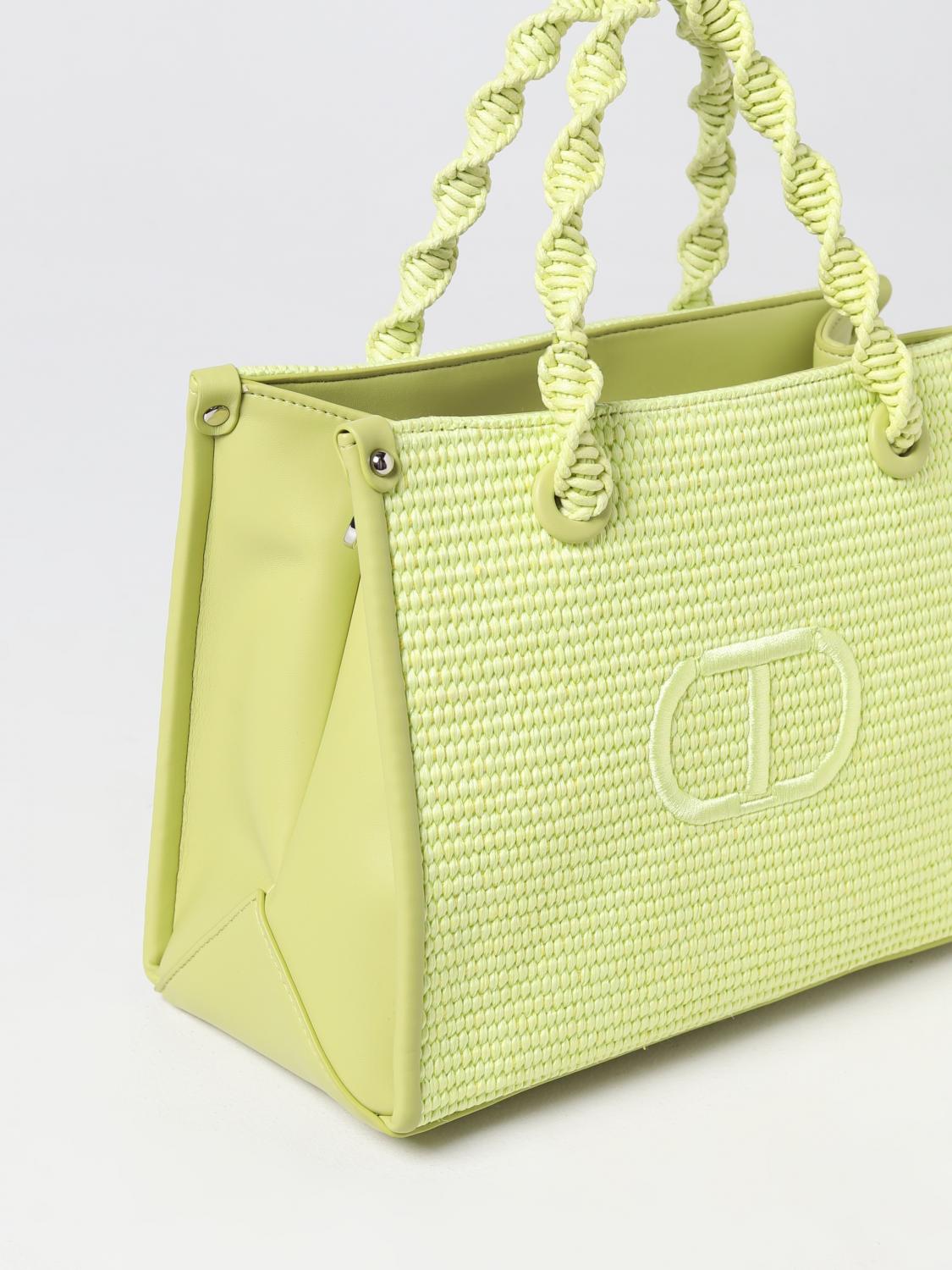TWINSET BORSA A MANO: Borsa Twinset in pelle sintetica e rafia intrecciata, Lime - Img 3
