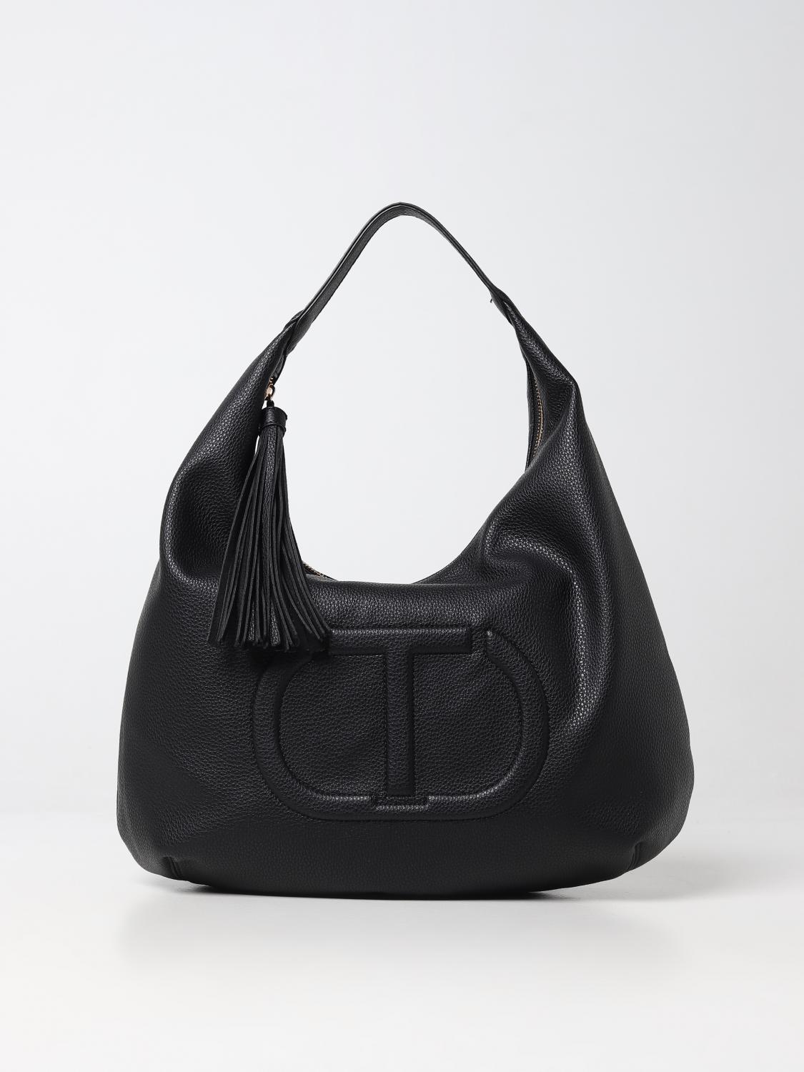 TWINSET: Borsa in pelle sintetica con logo Oval T embossed Nero