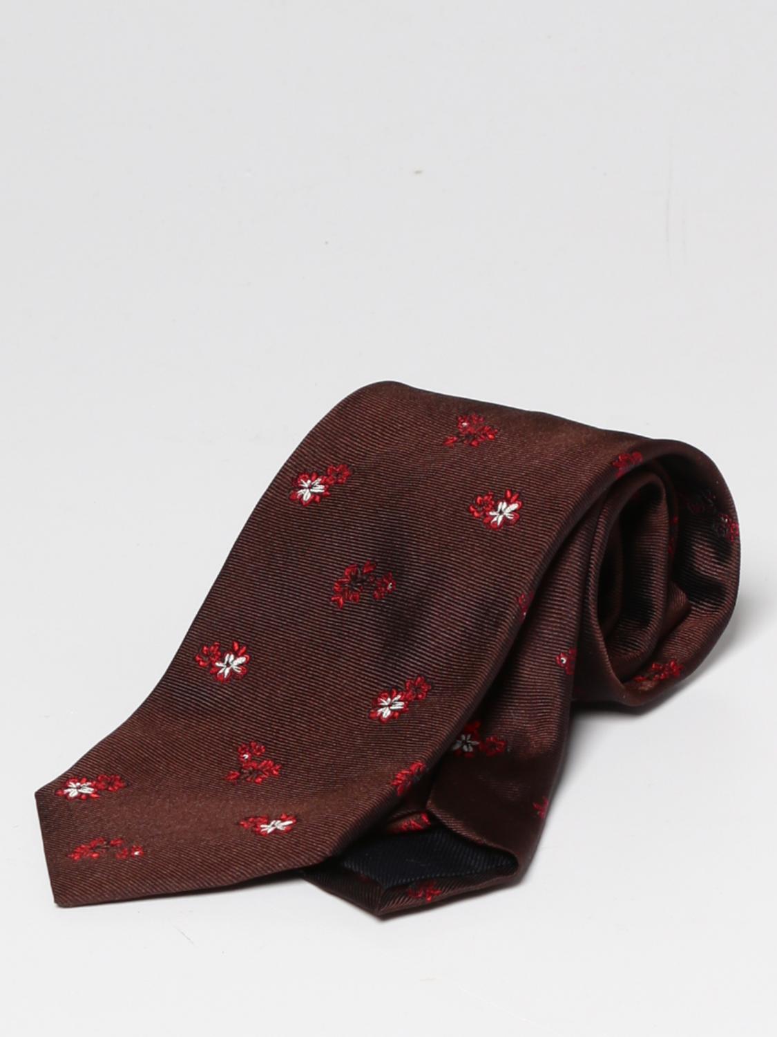 FIORIO CRAVATTA: Cravatta Fiorio in seta con fiori jacquard, Marrone - Img 1