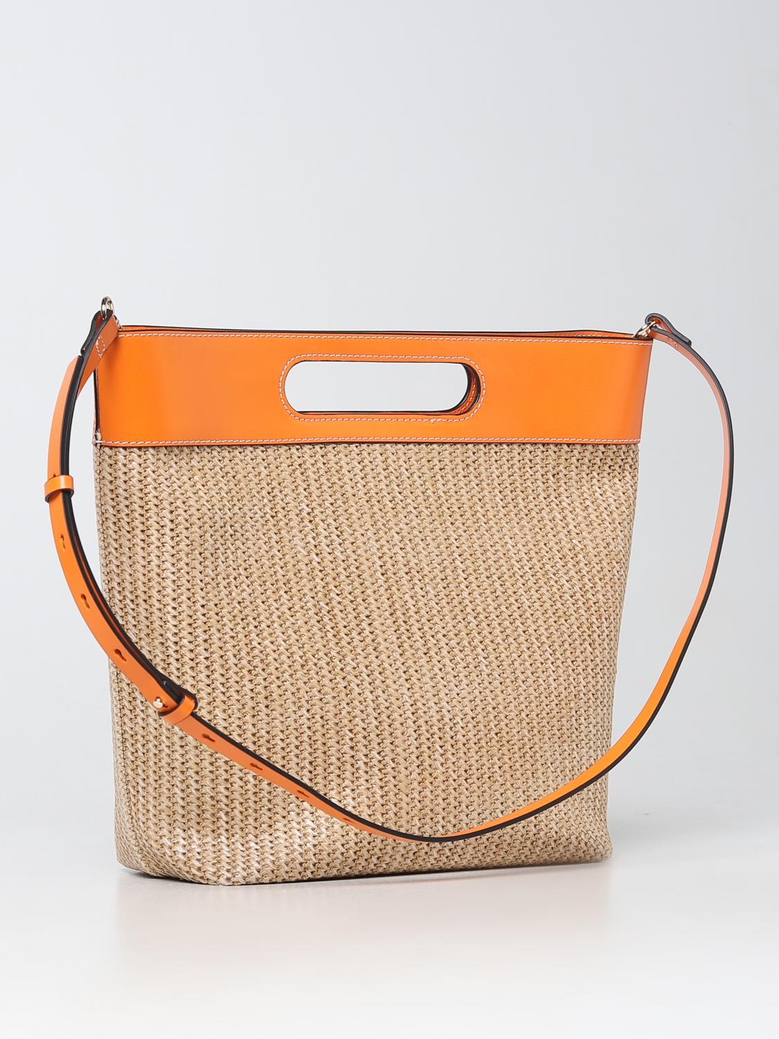 GANNI BORSA A MANO: Borsa Ganni in rafia e pelle riciclata, Beige - Img 2