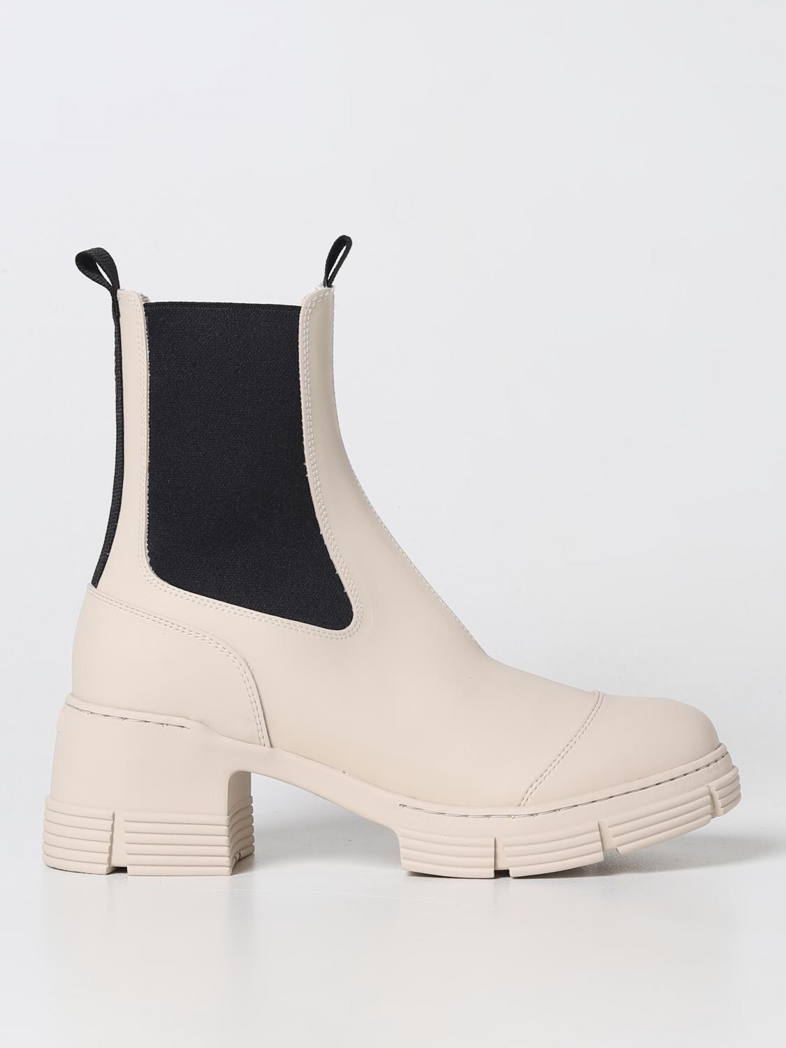 ショートブーツ・ブーティ GANNI Woman Flat ankle boots Yellow Cream S2023 873 Ganni Outlet: rubber boots - Yellow Cream | Ganni flat ankle