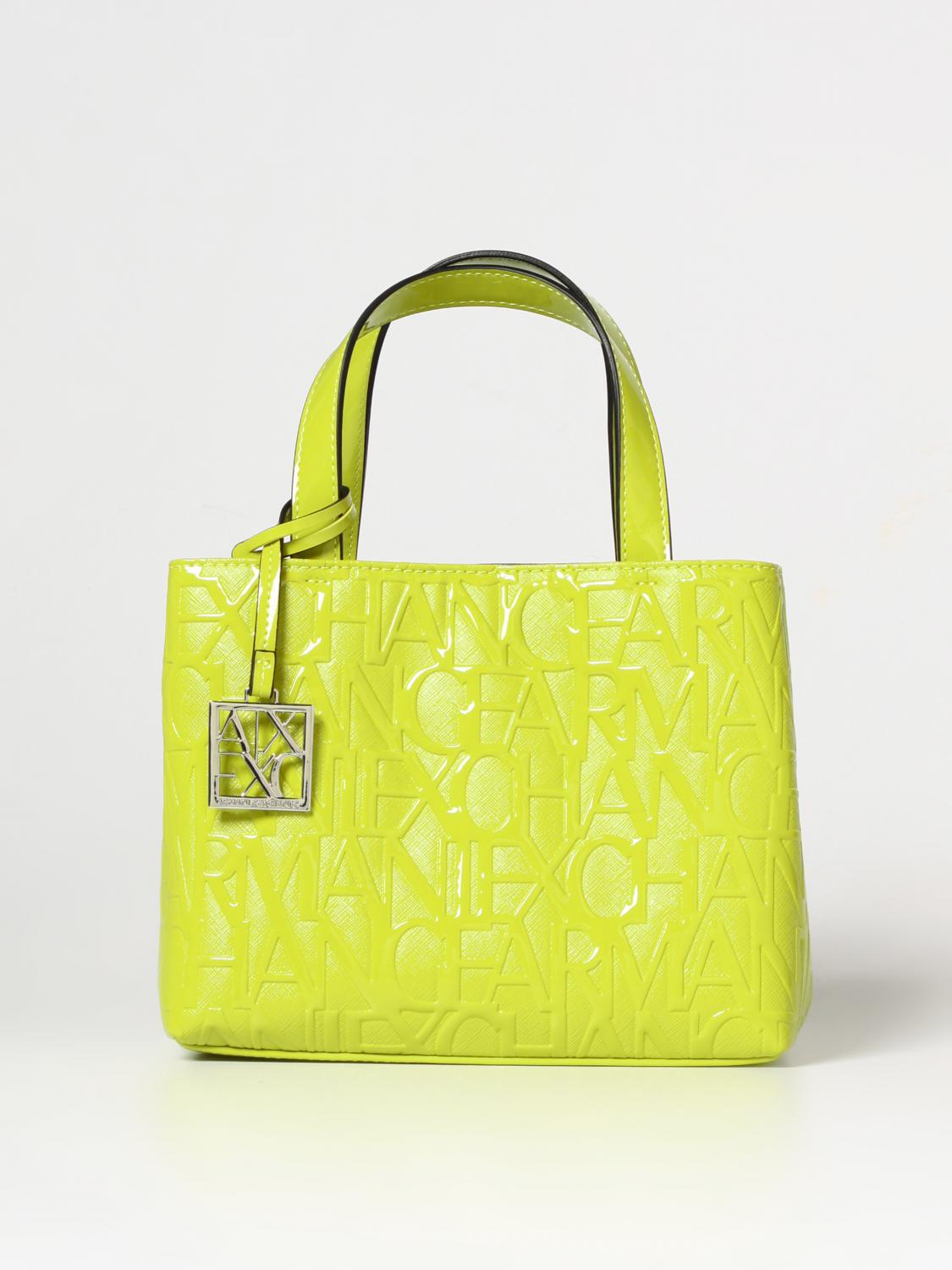 ARMANI EXCHANGE BORSA A SPALLA: Borsa Armani Exchange in pelle sintetica con logo all-over in gomma, Lime - Img 1