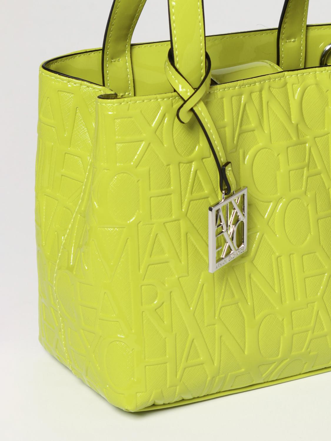 ARMANI EXCHANGE BORSA A SPALLA: Borsa Armani Exchange in pelle sintetica con logo all-over in gomma, Lime - Img 3