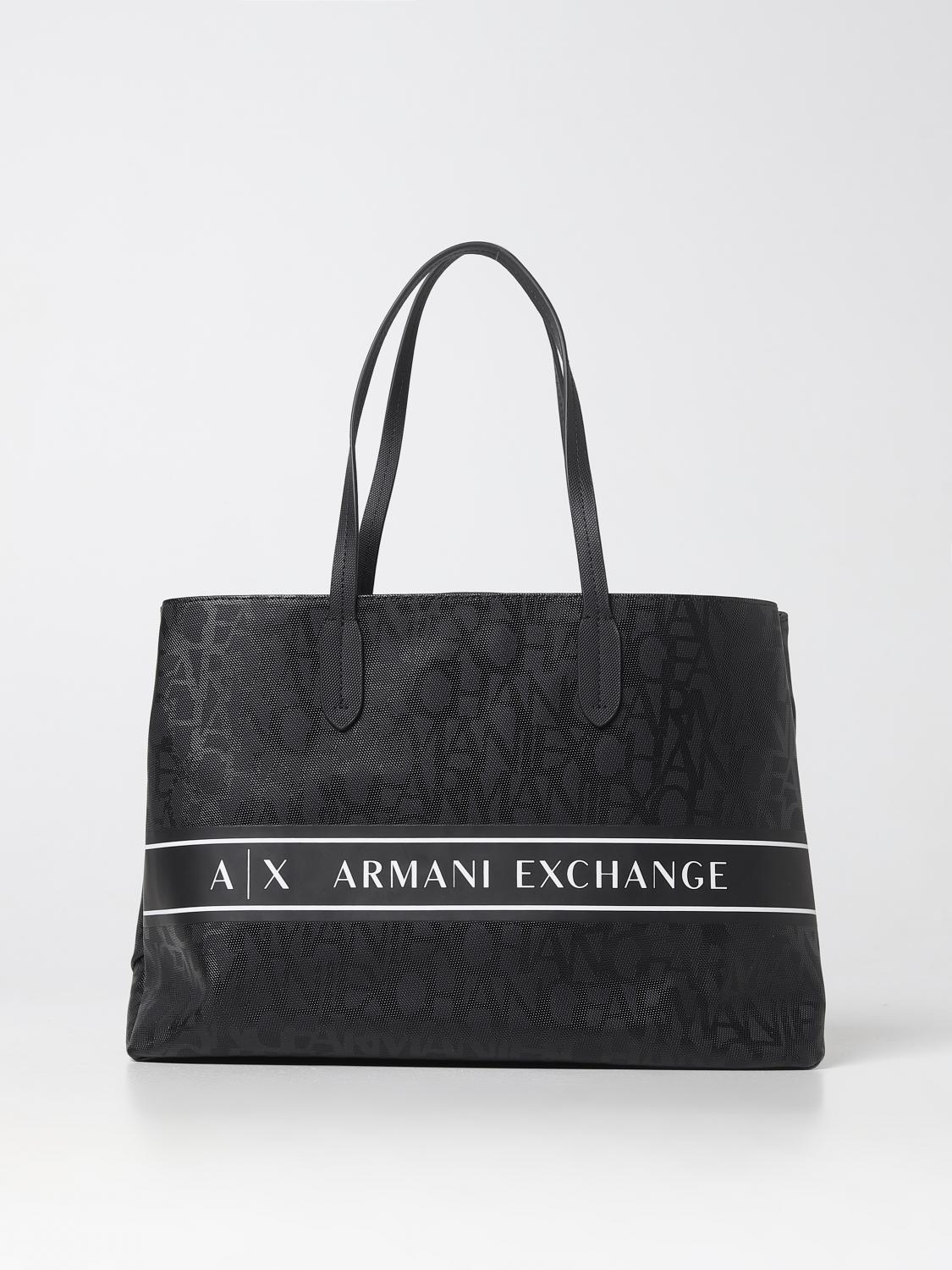 ARMANI EXCHANGE BORSA A SPALLA: Borsa Armani Exchange in pelle sintetica con logo all-over, Nero - Img 1