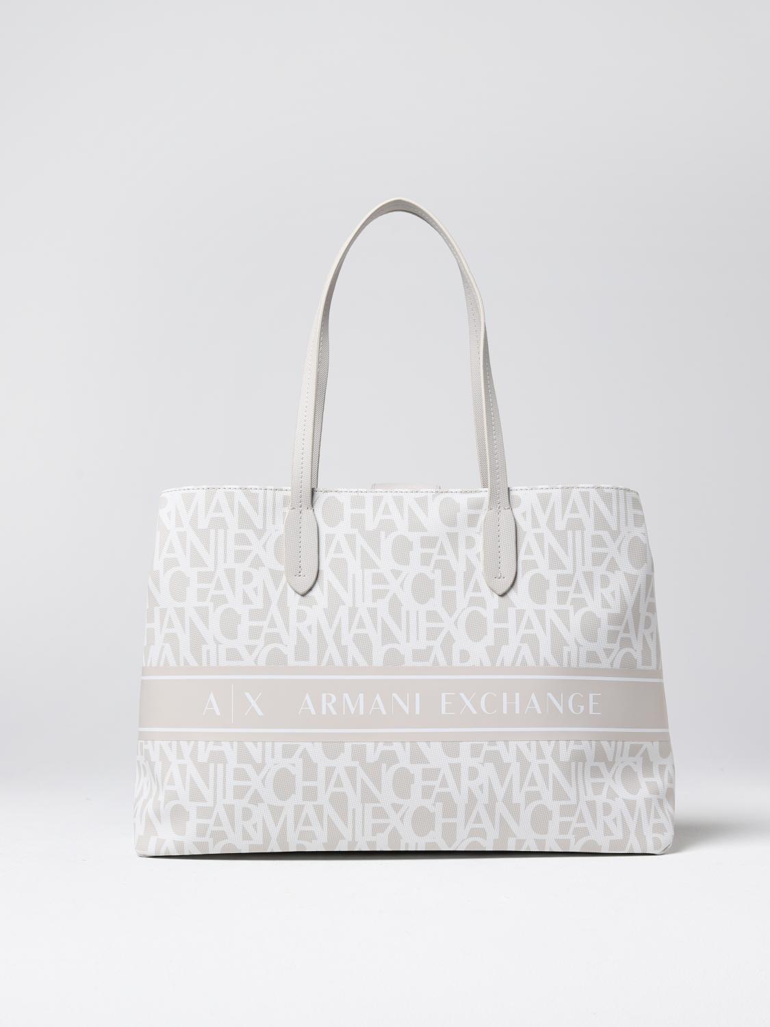 ARMANI EXCHANGE BORSA A SPALLA: Borsa Armani Exchange in pelle sintetica con logo all-over, Beige - Img 1