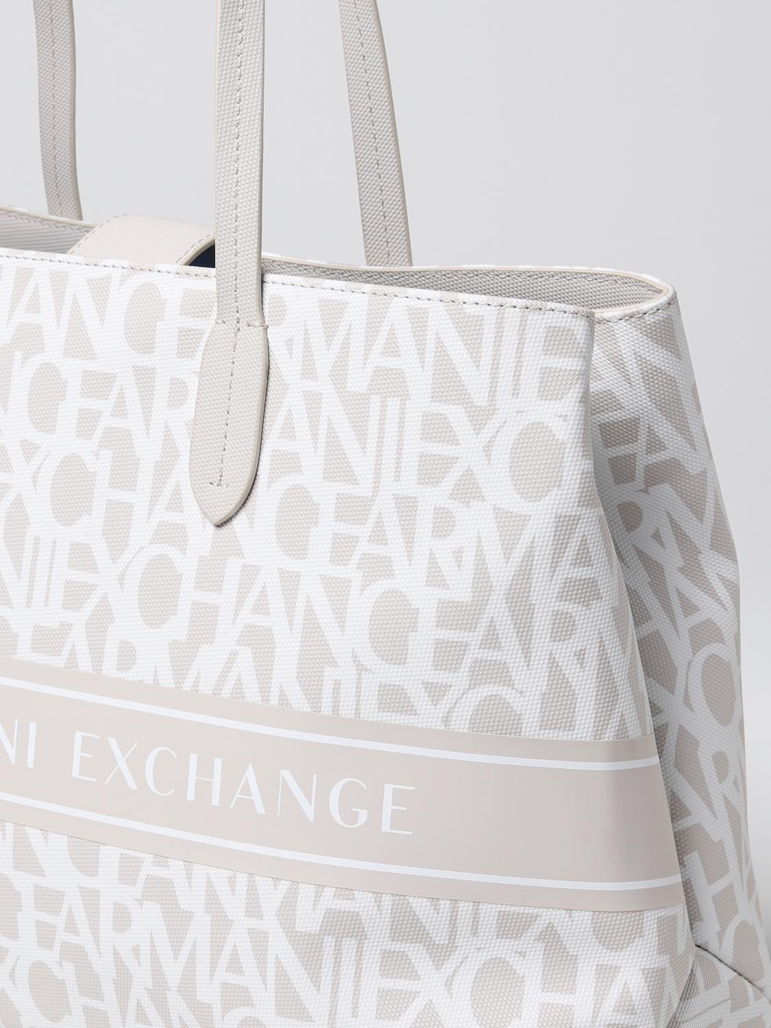 ARMANI EXCHANGE BORSA A SPALLA: Borsa Armani Exchange in pelle sintetica con logo all-over, Beige - Img 3