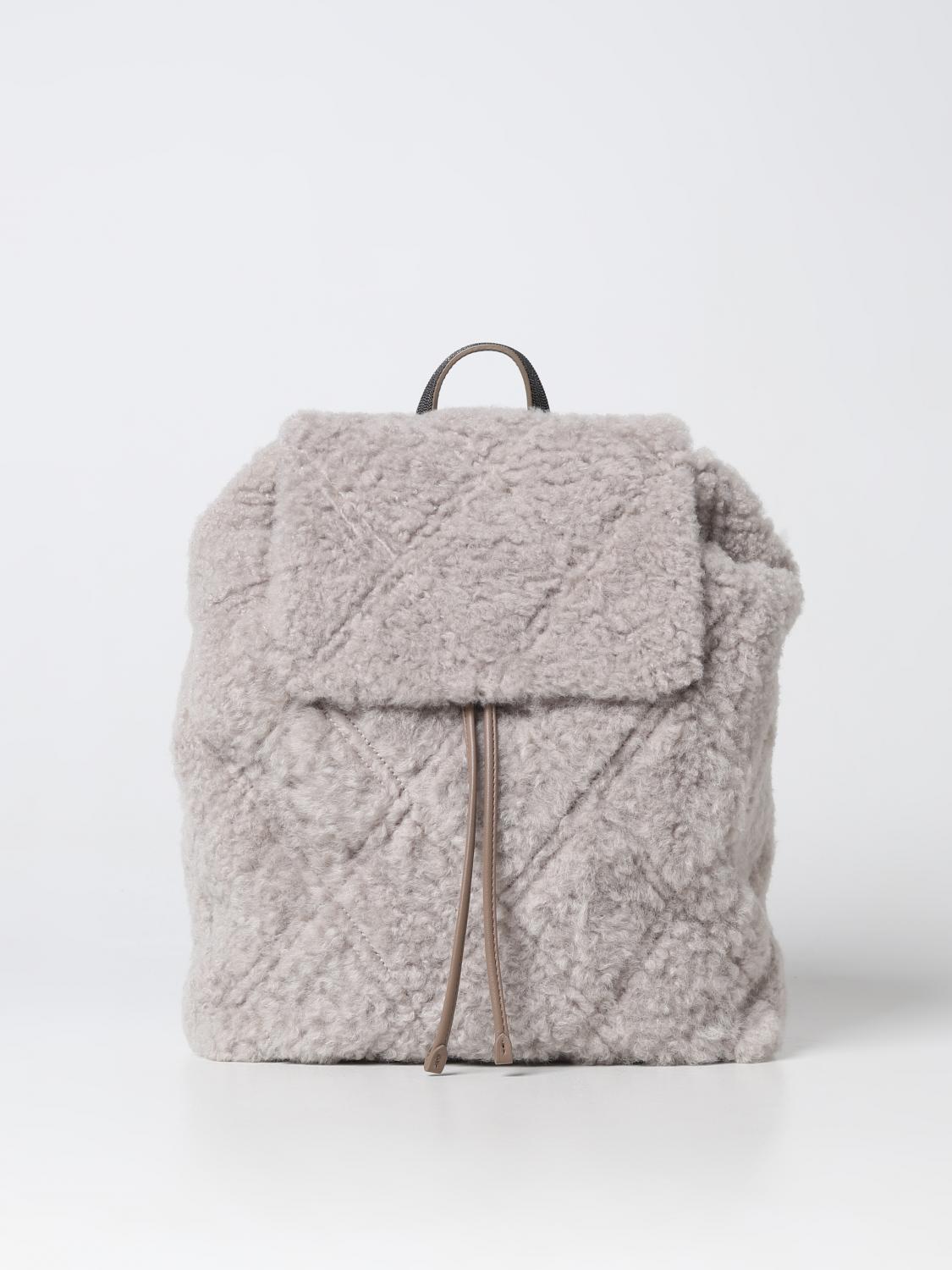 BRUNELLO CUCINELLI ZAINO: Zaino Brunello Cucinelli in shearling e pelle, Beige - Img 1