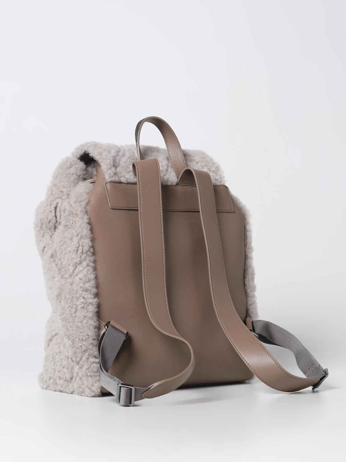 BRUNELLO CUCINELLI ZAINO: Zaino Brunello Cucinelli in shearling e pelle, Beige - Img 2