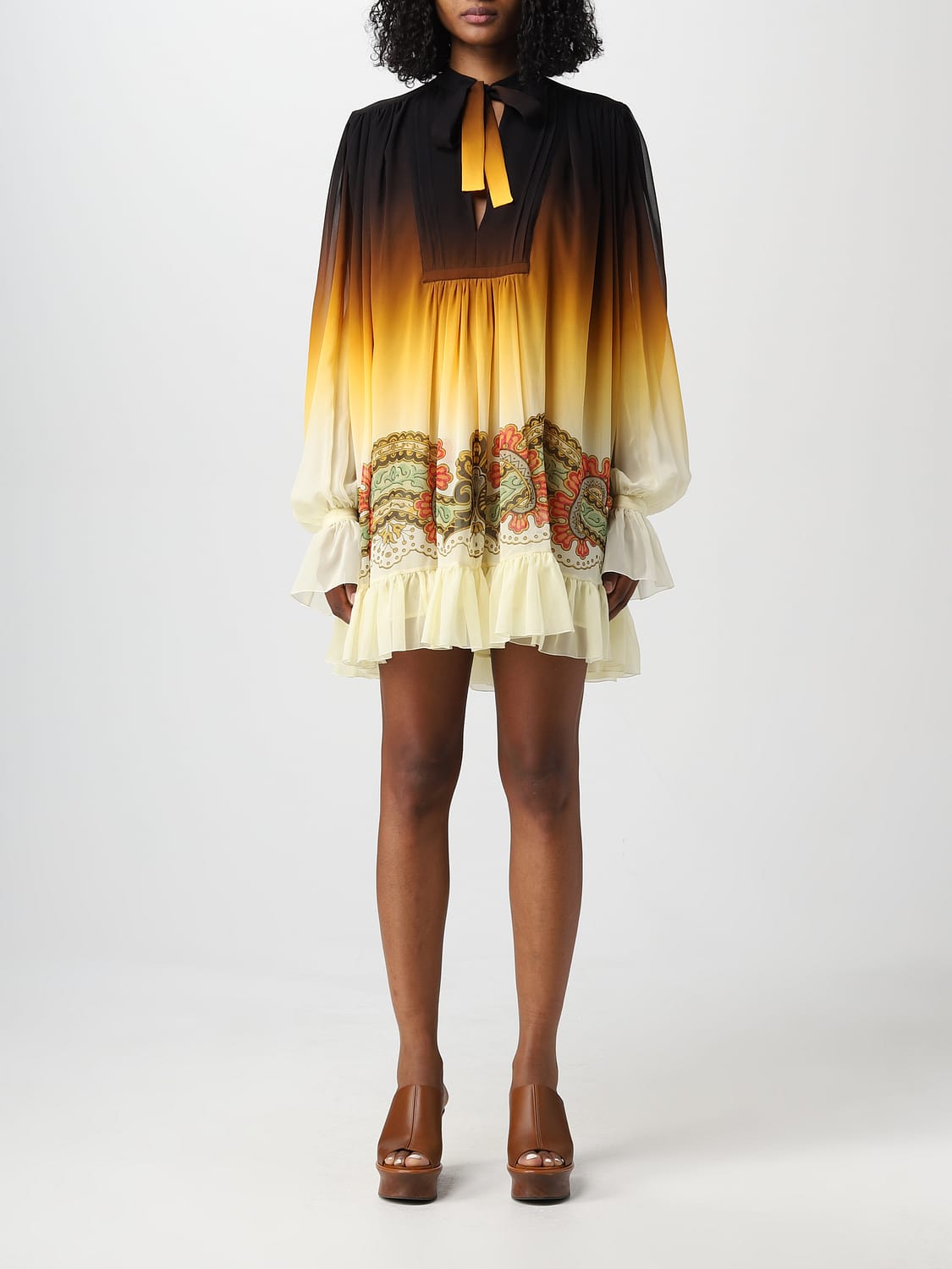 ETRO ABITO: Abito Etro in georgette di seta, Giallo - Img 1