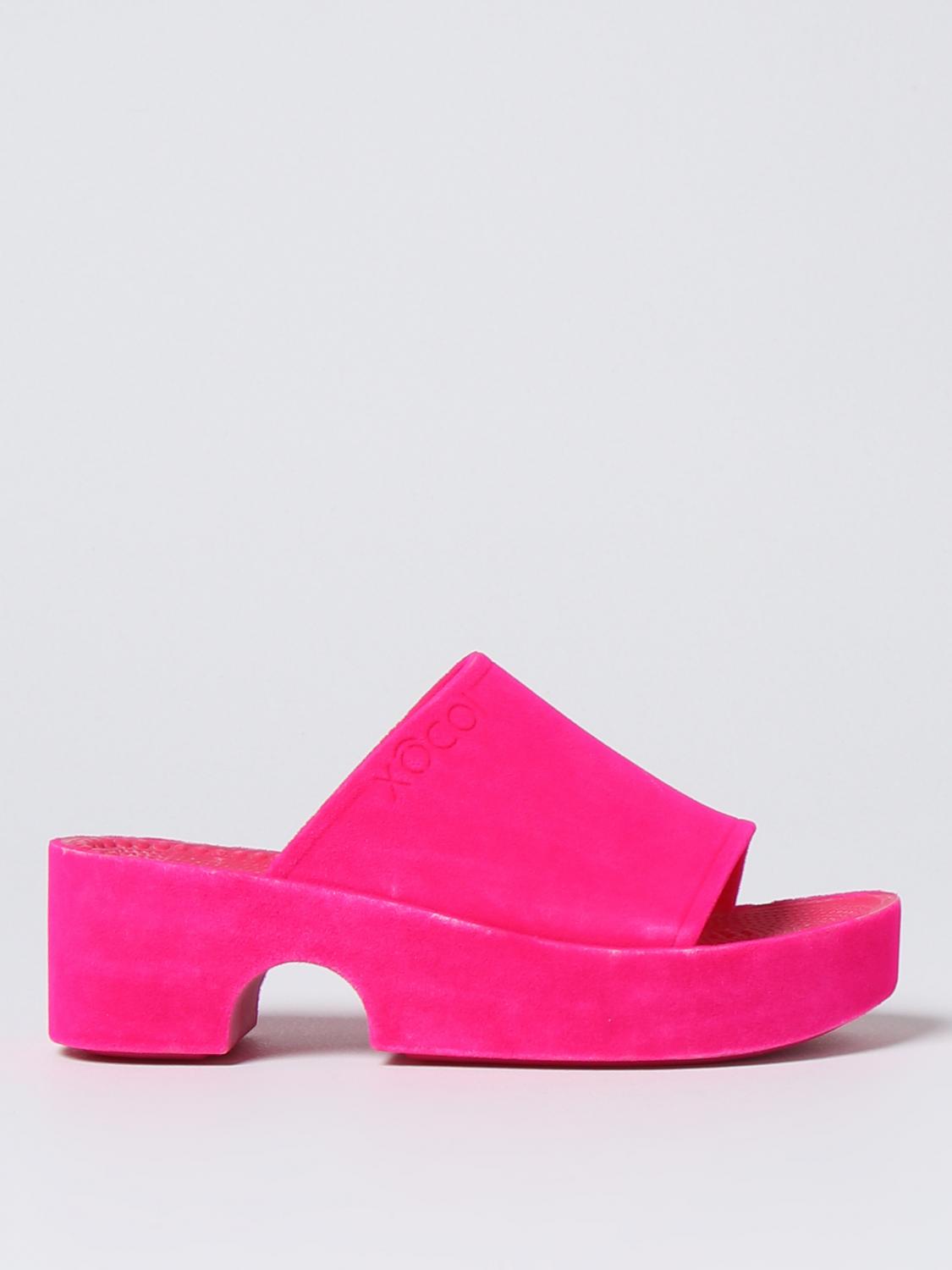 XOCOI SANDALI CON TACCO: Zoccolo Xocoi in tessuto floccato, Fuxia - Img 1