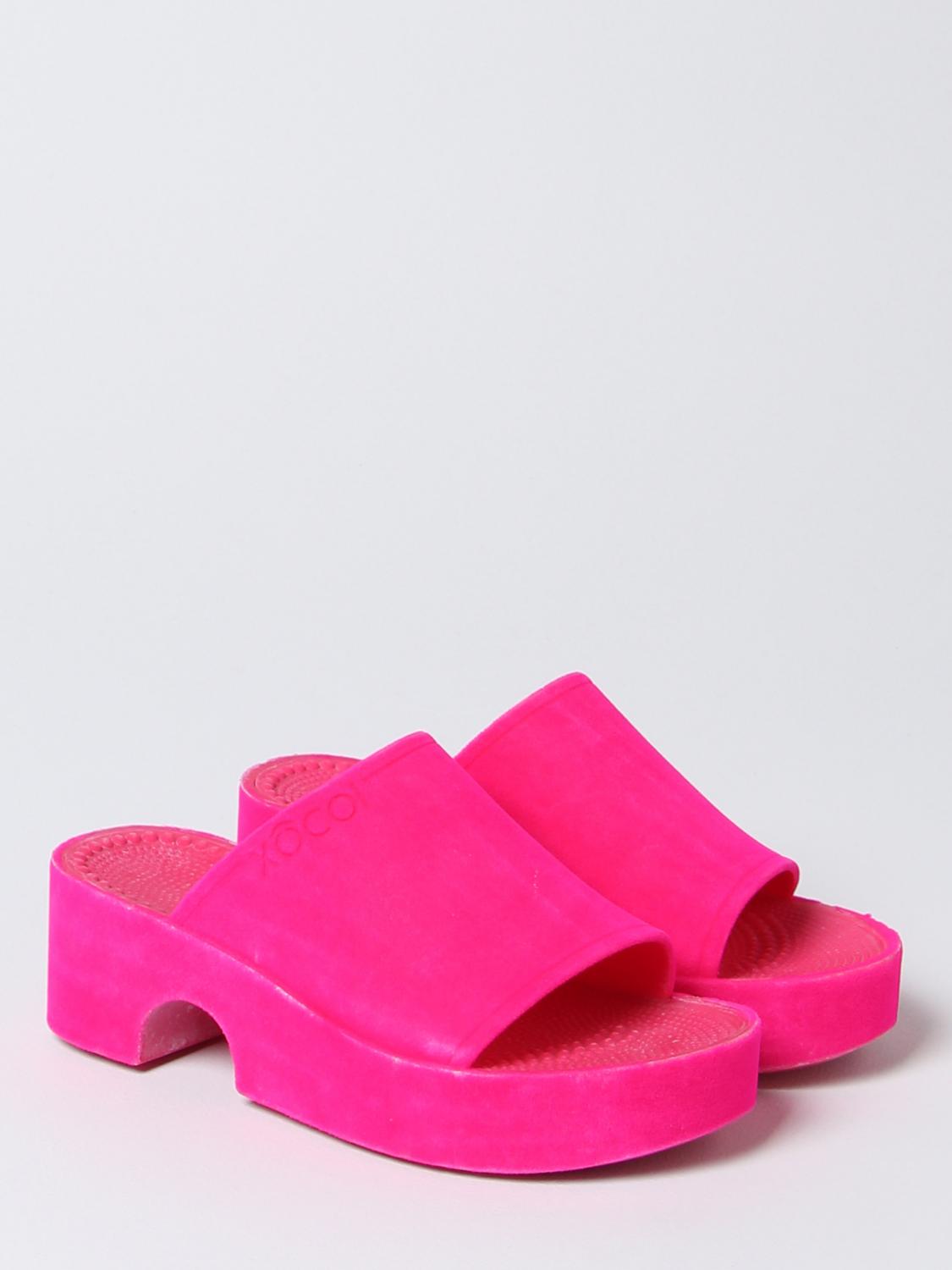 XOCOI SANDALI CON TACCO: Zoccolo Xocoi in tessuto floccato, Fuxia - Img 2