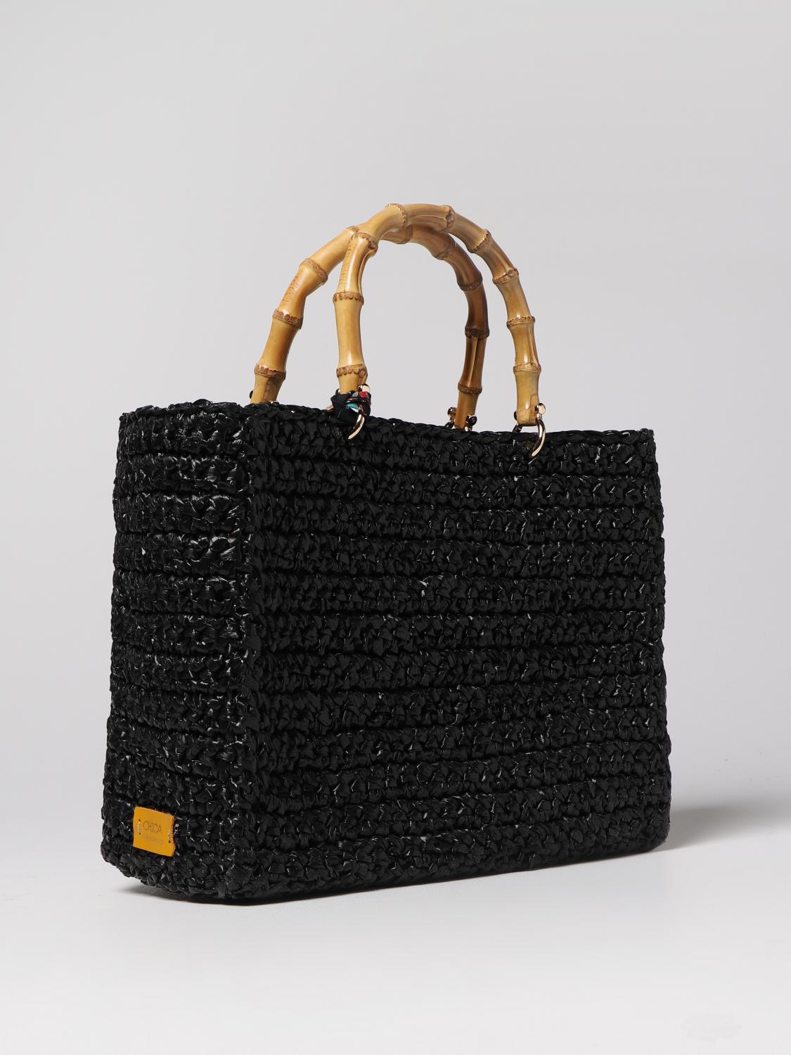 CHICA BORSA A MANO: Borsa Luna Chica in carta tessile con doppi manici in bambù, Nero - Img 2