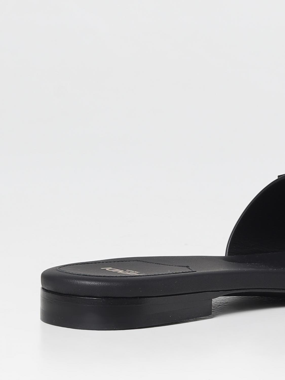FENDI: baguette leather slides - Black | Fendi flat sandals