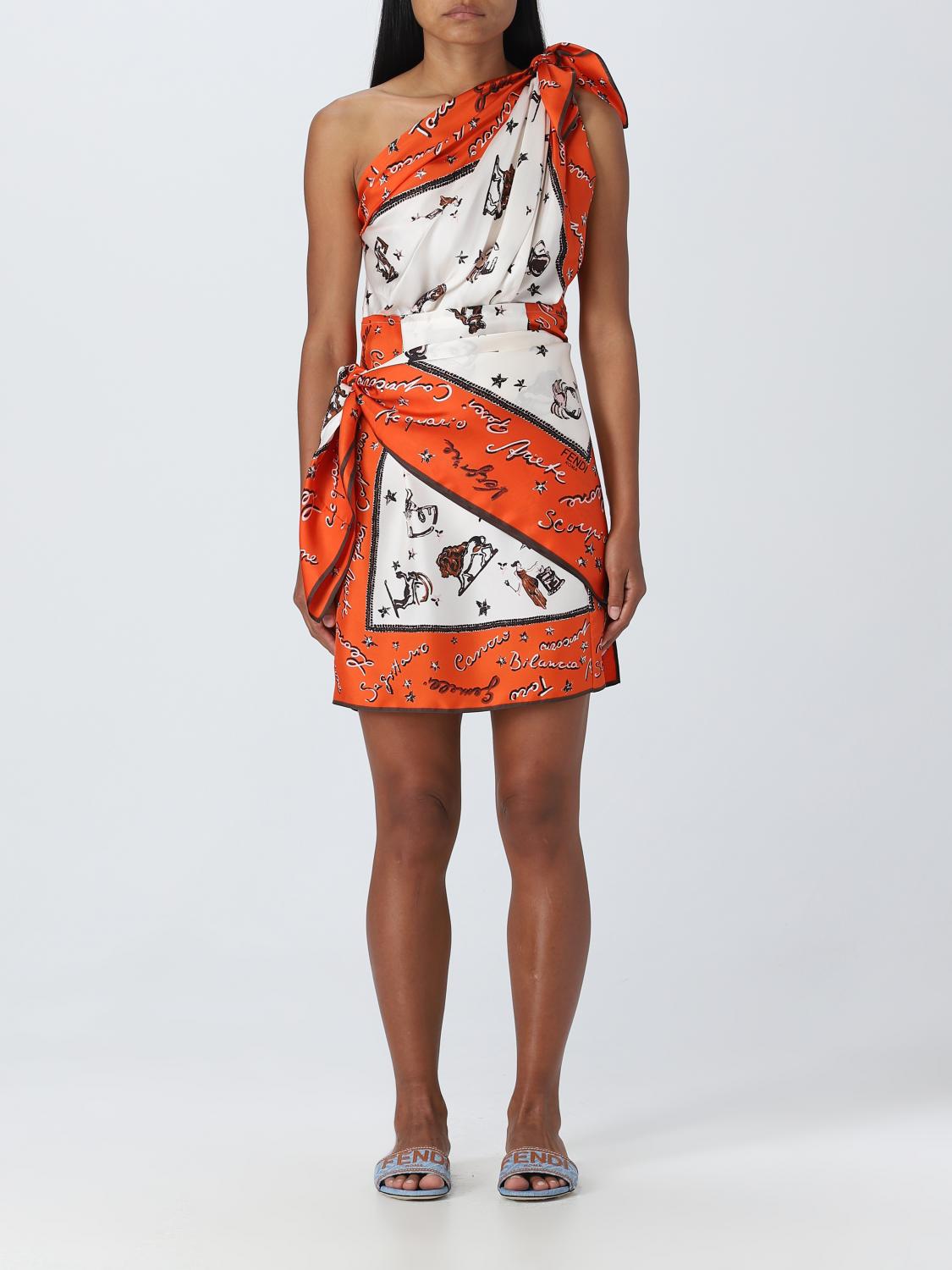 open lace back dress Fendi Orange Ruffle Details Midi Dress – Boutique LUC.S main image 0