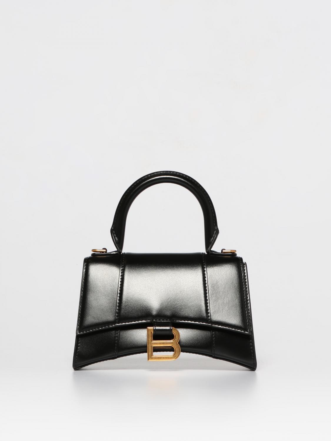 BALENCIAGA: Hourglass bag in leather - Black | Balenciaga