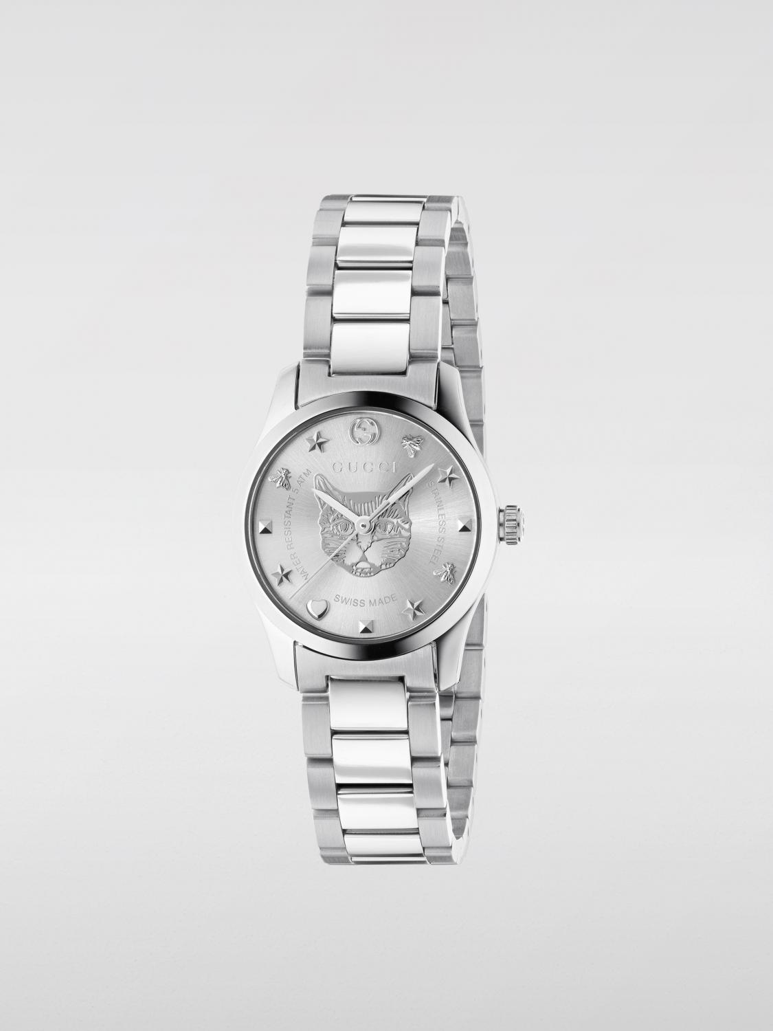 GUCCI WATCH: G-Timeless Gucci Stainless Steel Watch with Cat Head Dial, Silver - Img 1