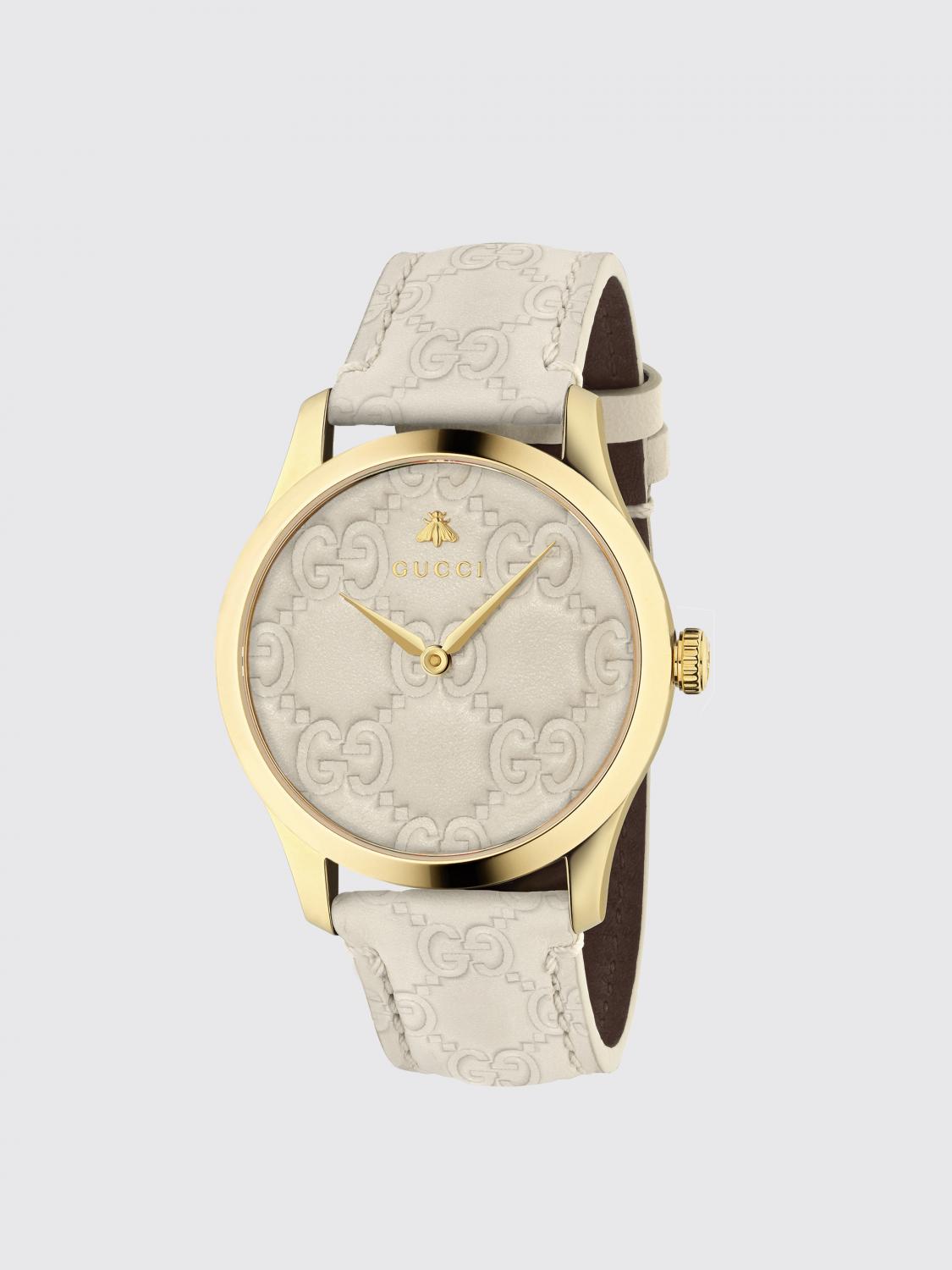 GUCCI OROLOGIO: Orologio G-Timeless Gucci in acciaio con cinturino con logo all over, Bianco - Img 1