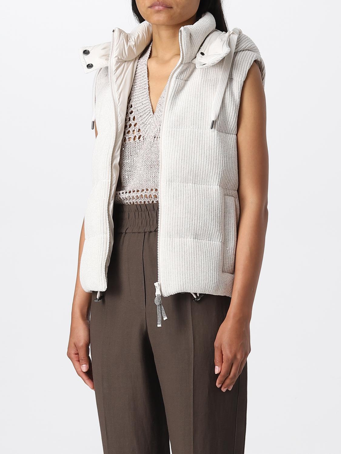 BRUNELLO CUCINELLI GILET: Piumino Brunello Cucinelli in maglia Dazzling, Beige - Img 4