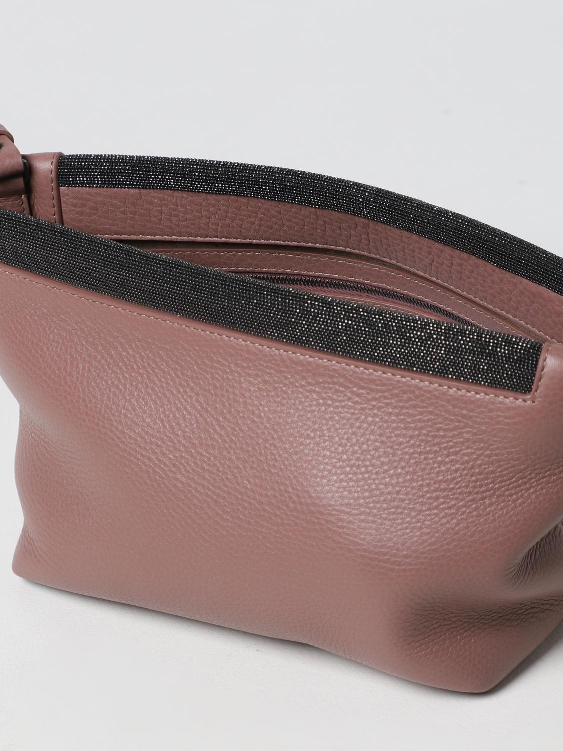 BRUNELLO CUCINELLI BORSA A SPALLA: Borsa Soft Brunello Cucinelli in pelle, Lilla - Img 4