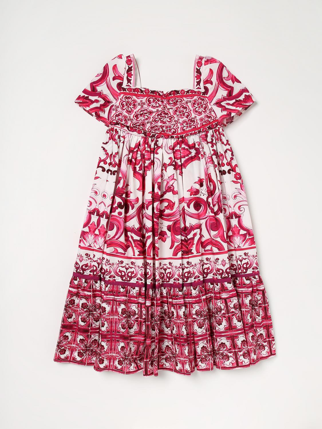 DOLCE & GABBANA: dress in cotton with majolica print - Fuchsia