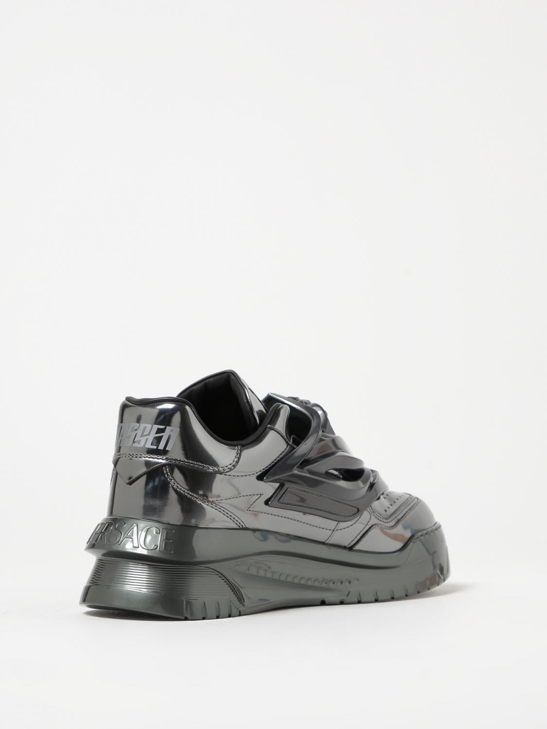 VERSACE: odyssey sneakers in patent leather - Grey | Versace