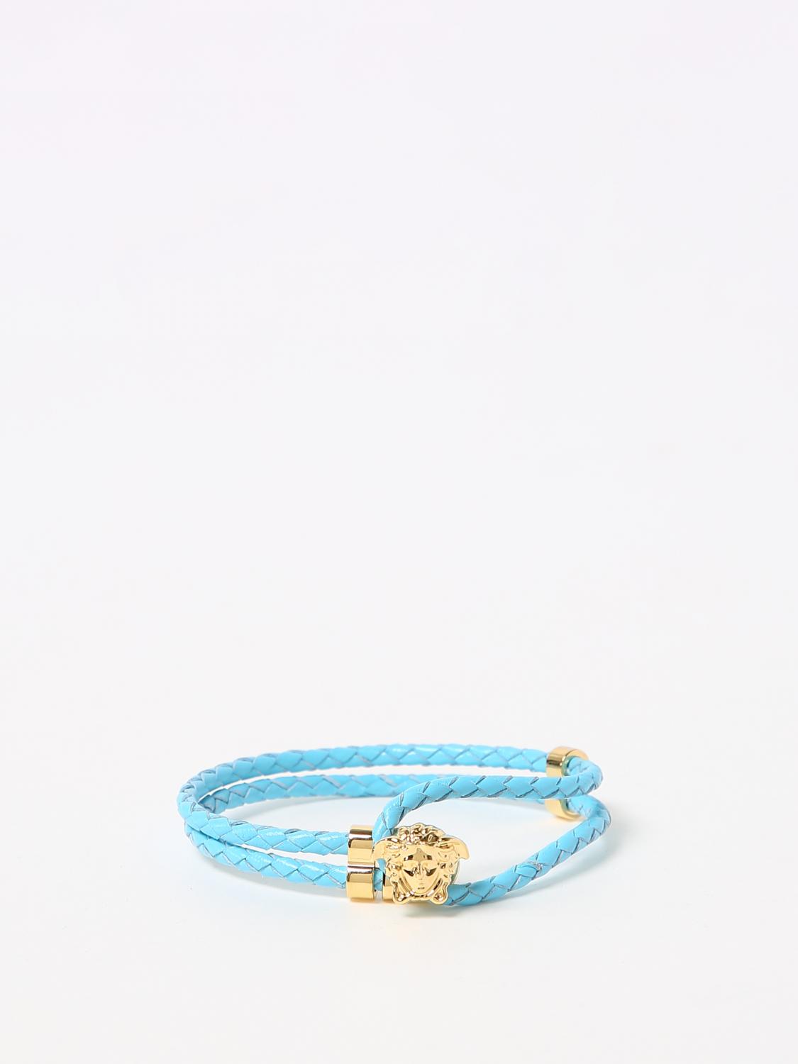 VERSACE JOYA: Pulsera Medusa Versace de piel trenzada, Azul Oscuro - Img 1
