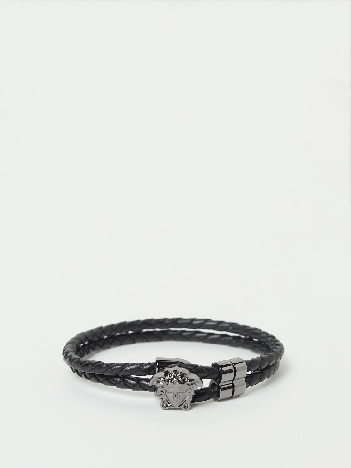 VERSACE GIOIELLO: Bracciale Medusa Versace in pelle intrecciata, Oro Giallo - Img 1
