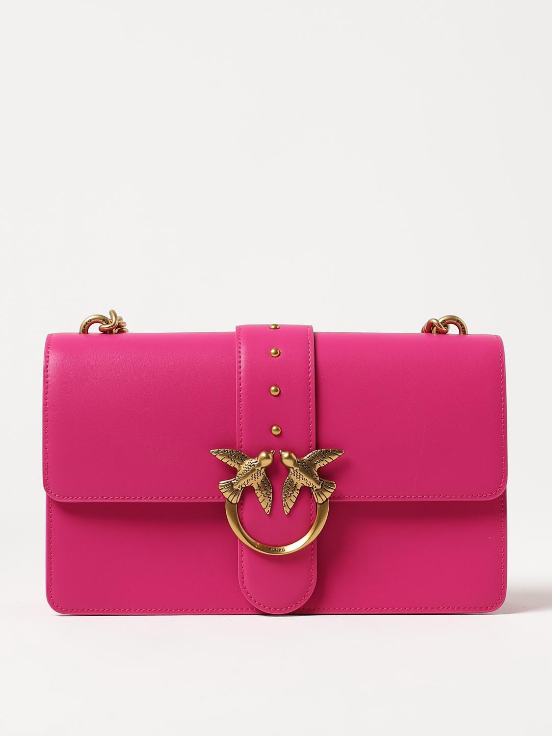PINKO BORSA A SPALLA: Borsa Love One Pinko in pelle, Fuxia - Img 1