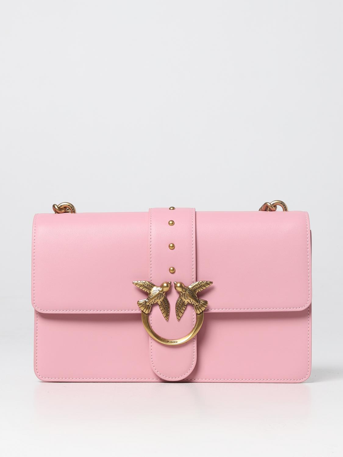 PINKO BORSA A SPALLA: Borsa Love One Pinko in pelle, Rosa - Img 1