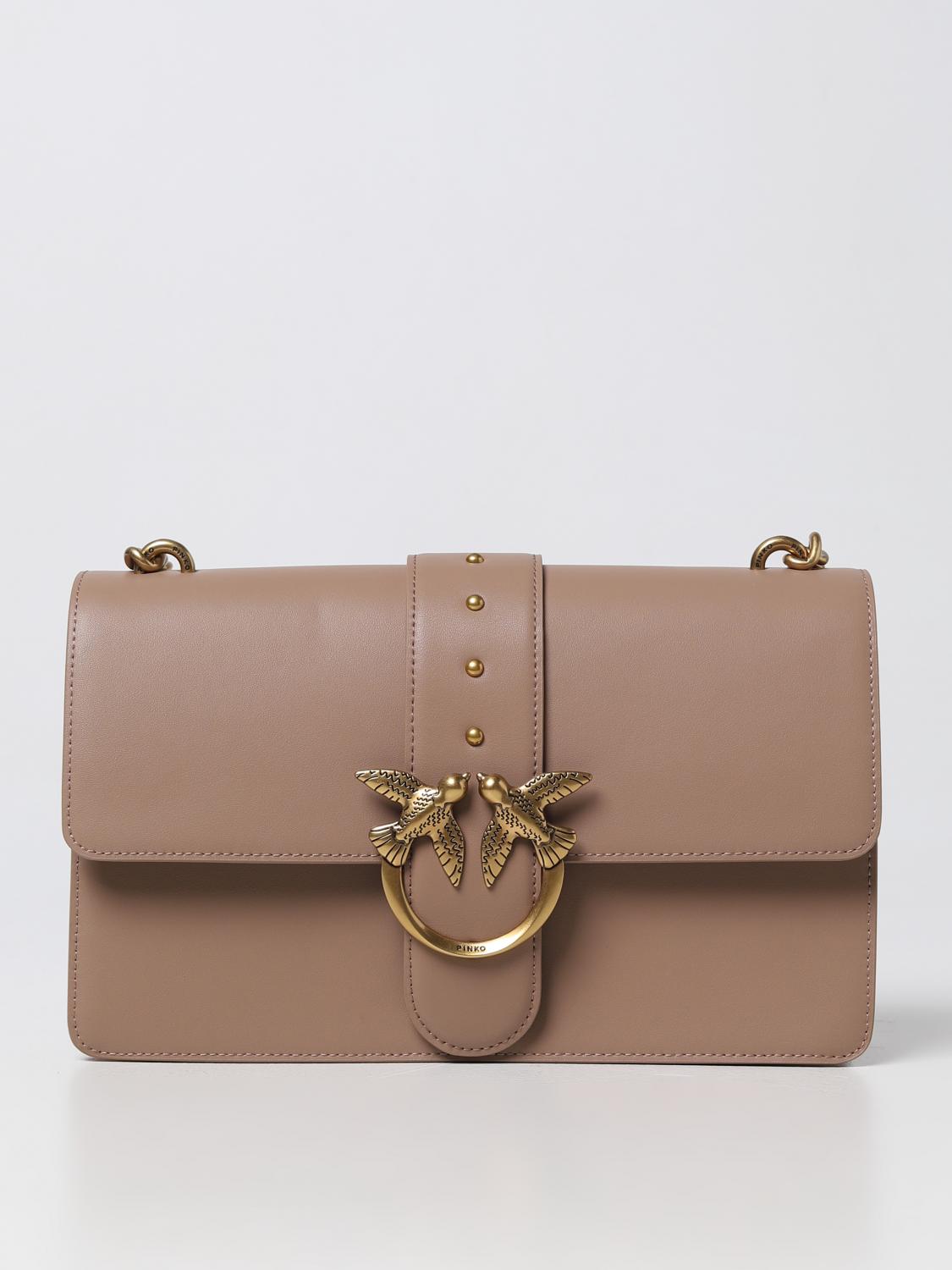 PINKO BORSA A SPALLA: Borsa Love One Pinko in pelle, Beige - Img 1