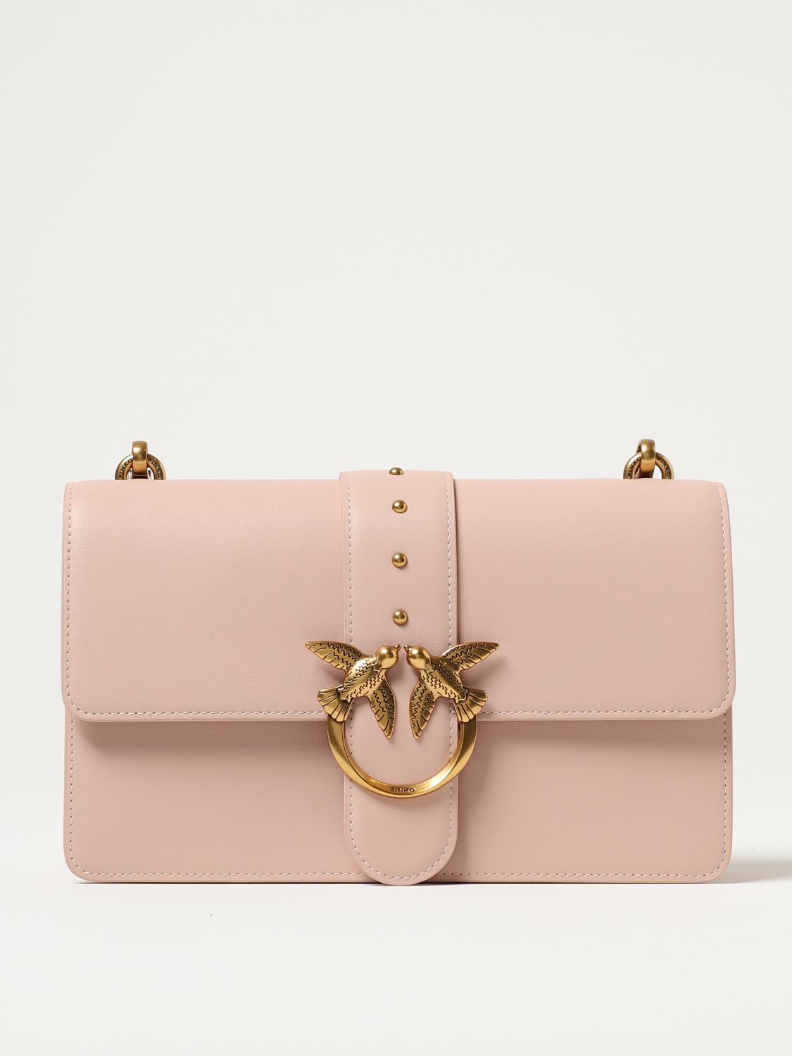 PINKO BORSA A SPALLA: Borsa Love One Pinko in pelle, Cipria - Img 1